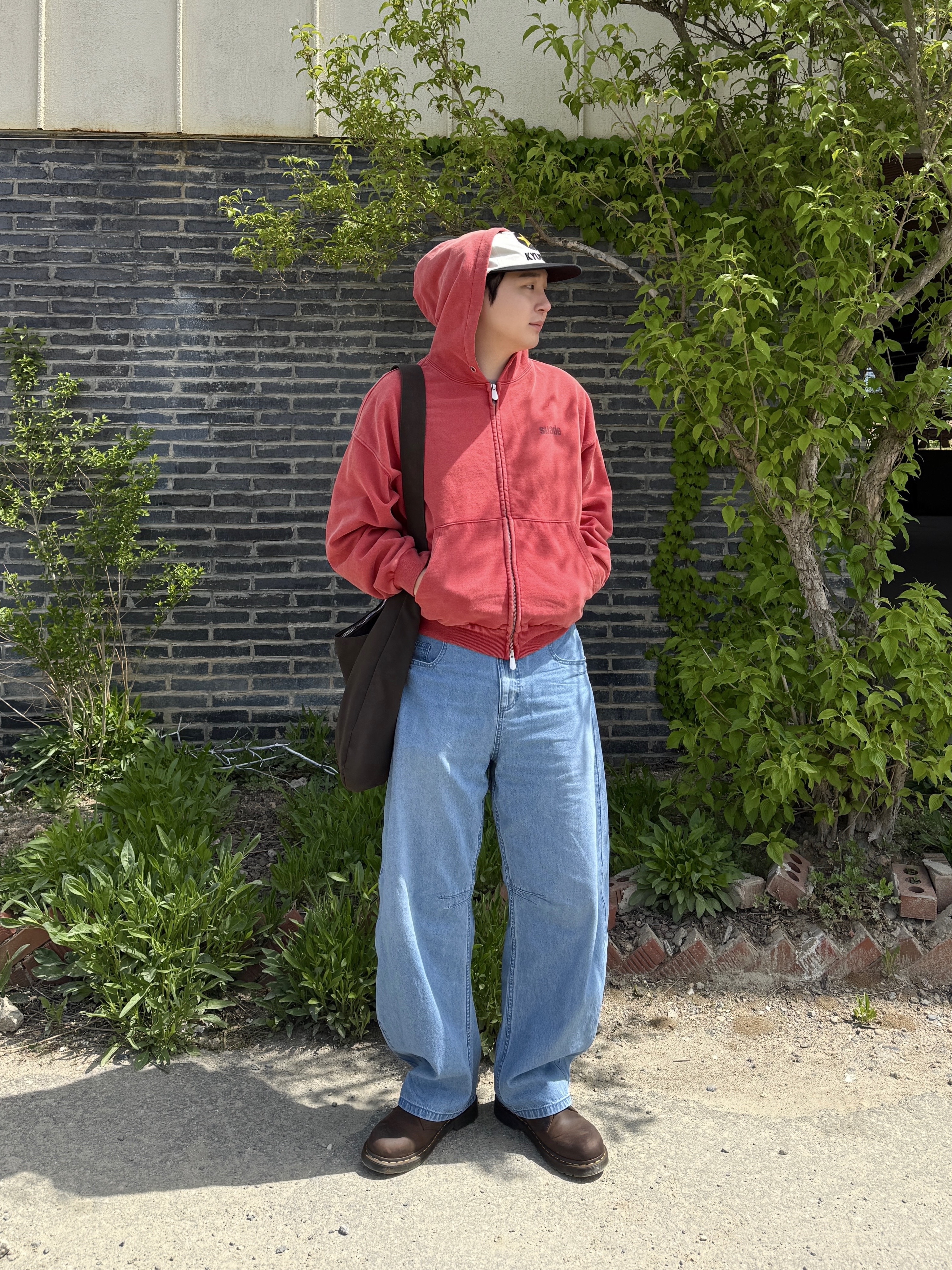 Suade Cropped Washed Hood Zip Up Red, Aoiro KYUSHU Star ビール Cap 착용 스타일 - 5