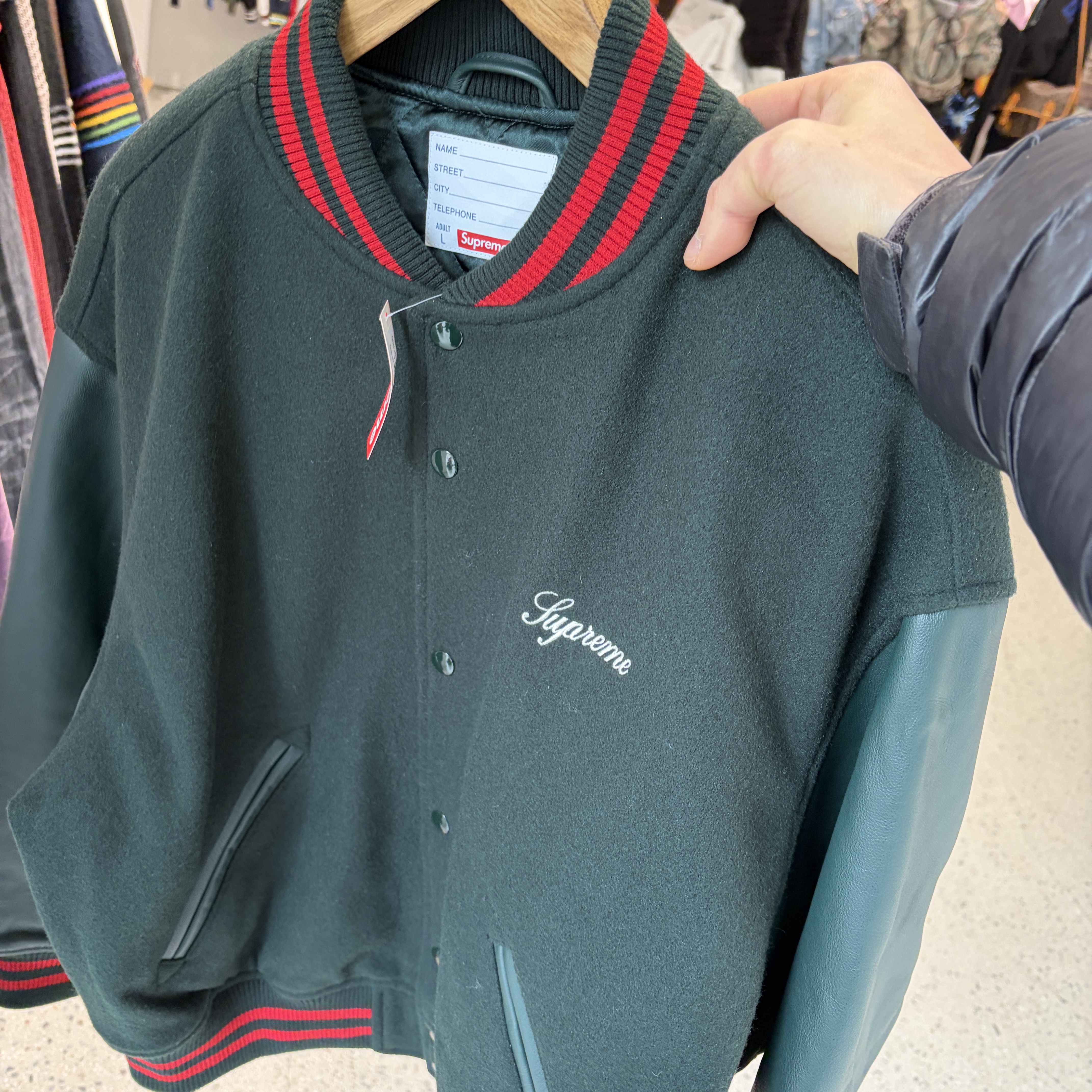 Supreme Cross Varsity Jacket Dark Green - 26SS 착용 스타일