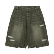 Bsrabbit Damaged Denim Shorts Olive