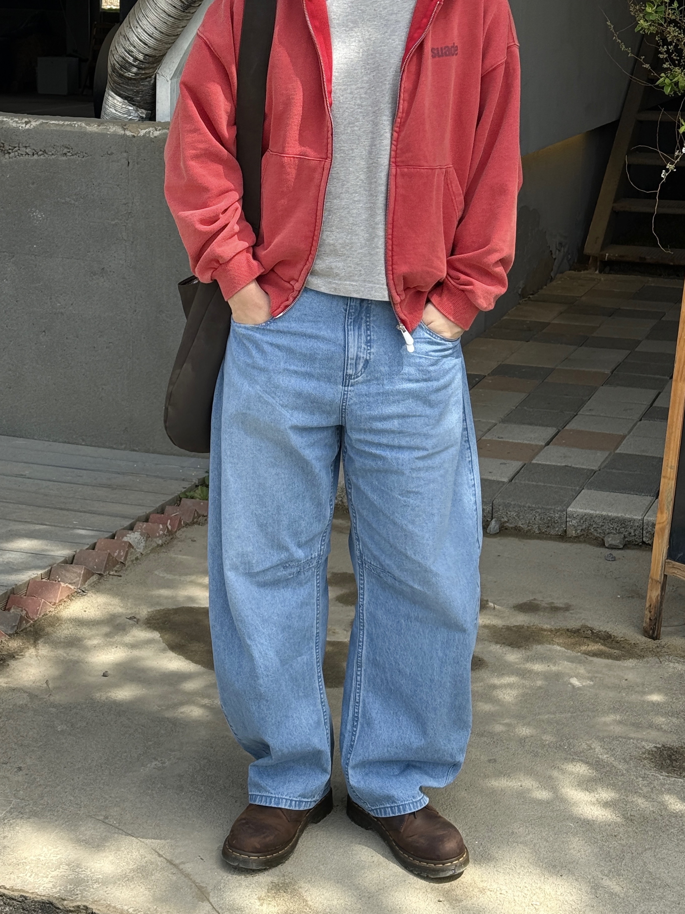 Suade Cropped Washed Hood Zip Up Red, Aoiro KYUSHU Star ビール Cap 착용 스타일 - 4
