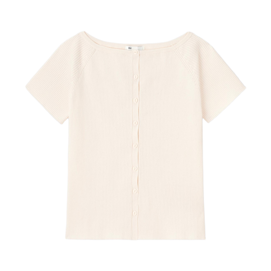 (W) GU 립 보트 넥 숏슬리브 가디건 내츄럴((W) GU Rib Boat Neck Short Sleeve Cardigan Natural) - 1