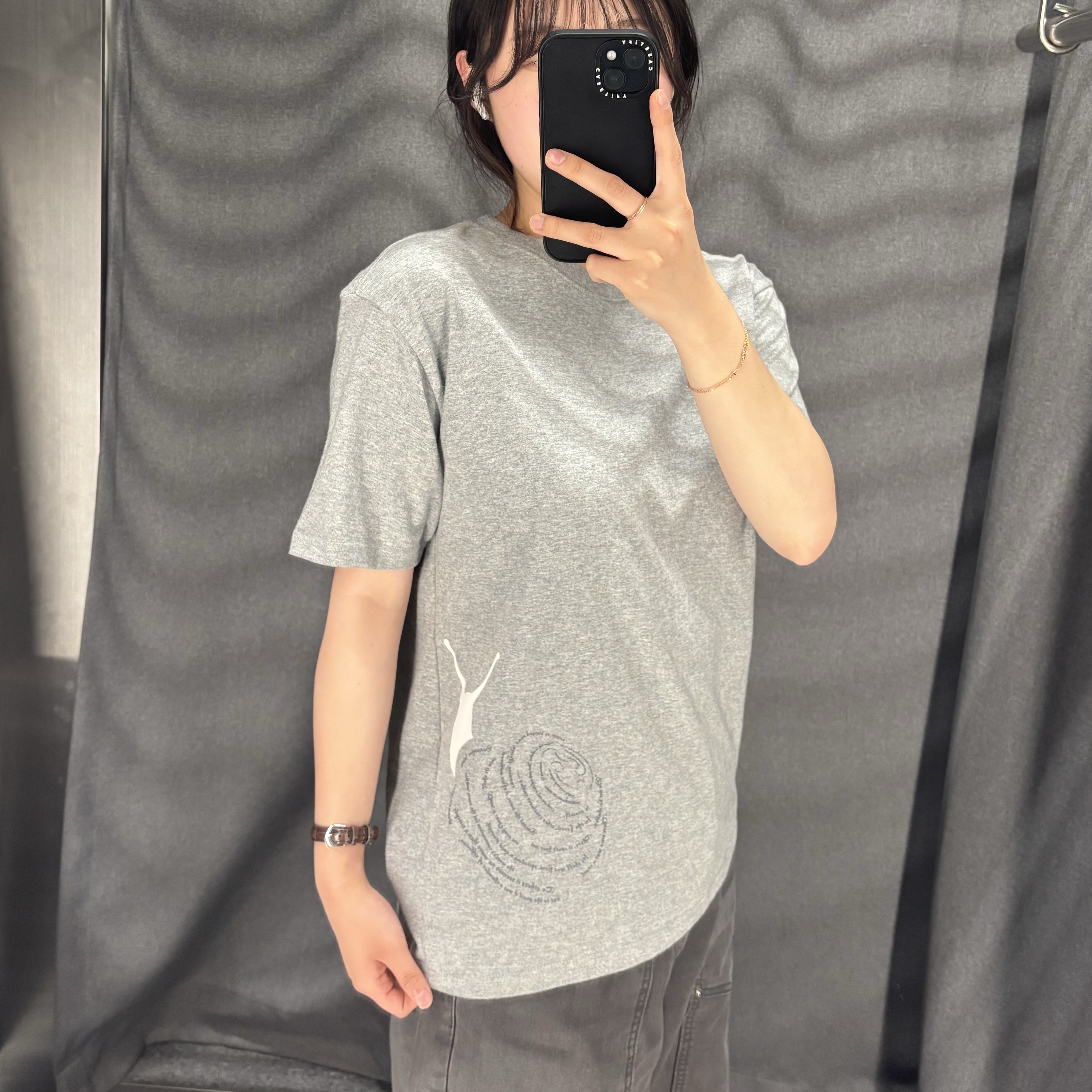 Sansan Gear Snail T-Shirt Melange Grey 착용 스타일 - 2