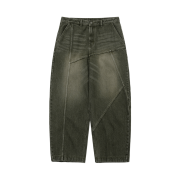 Bsrabbit Asymmetric Washed Denim Pants Olive