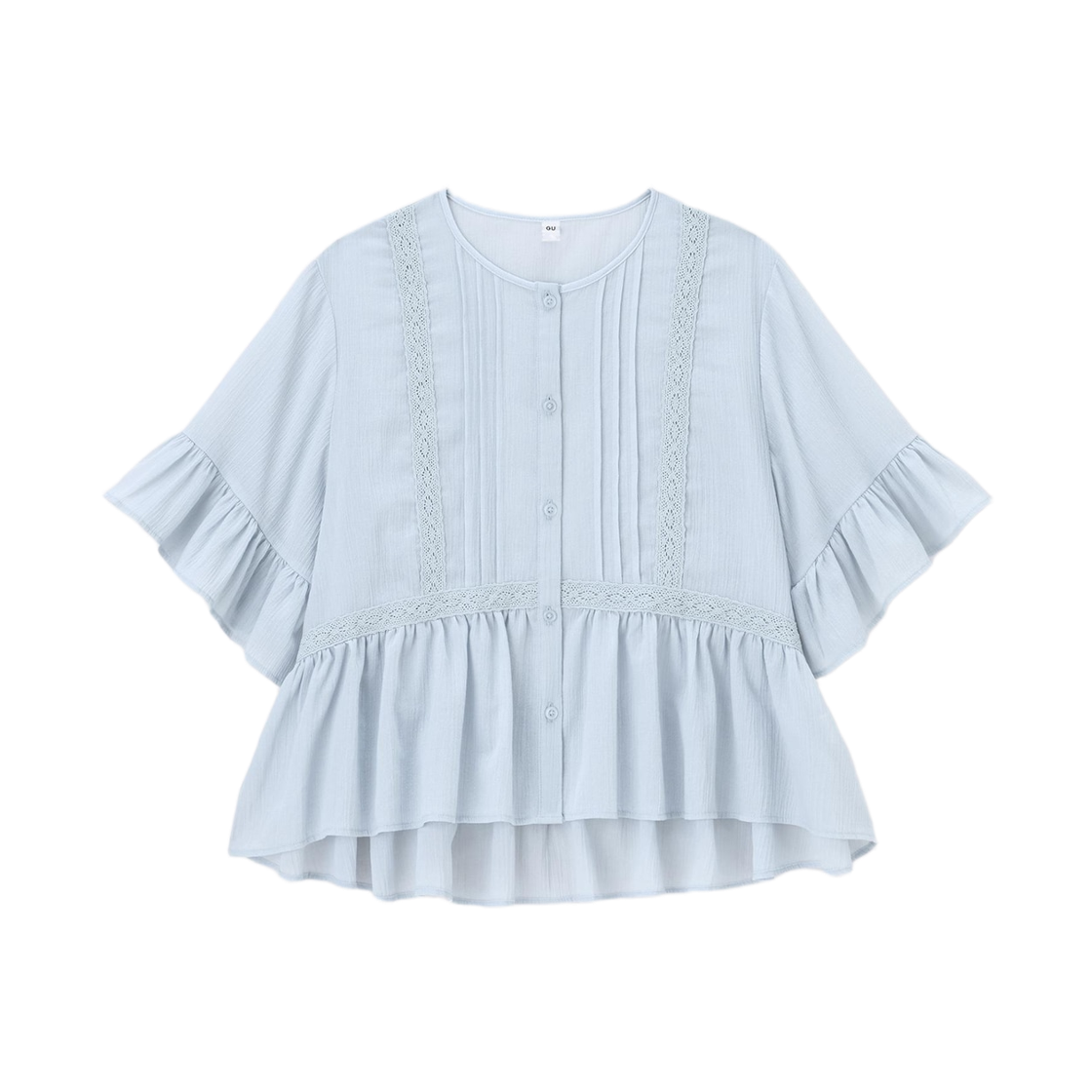 (W) GU 레이스 프릴 블라우스 블루((W) GU Lace Frill Blouse Blue) - 1