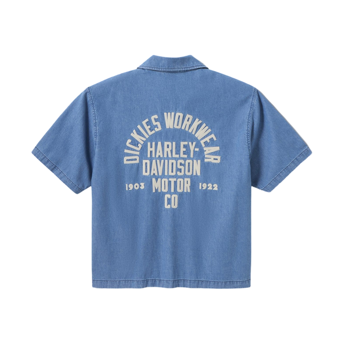 디키즈 x 할리 데이비슨 박시 핏 샴브레이 자수 워크 셔츠 블루(Dickies x Harley Davidson Boxy Fit Chambray Embroidered Work Shirt Blue) - 2