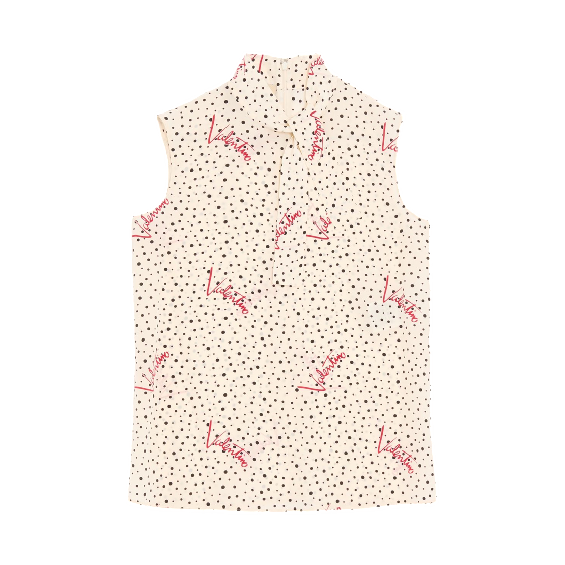 (W) 발렌티노 플러스 드 포아 크레이프 드 신 버블 탑 바닐라 멀티컬러((W) Valentino Plus De Pois Crepe De Chine Bubble Top Vanilla Multicolour)