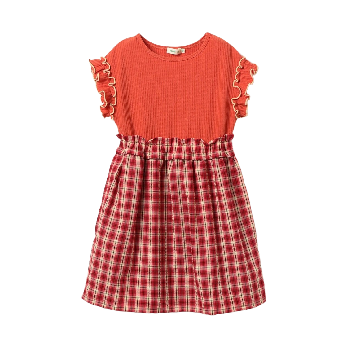 (키즈) 빔즈 미니 와플 니트 패널 드레스 오렌지((Kids) Beams Mini Waffle Knit Panel Dress Orange)