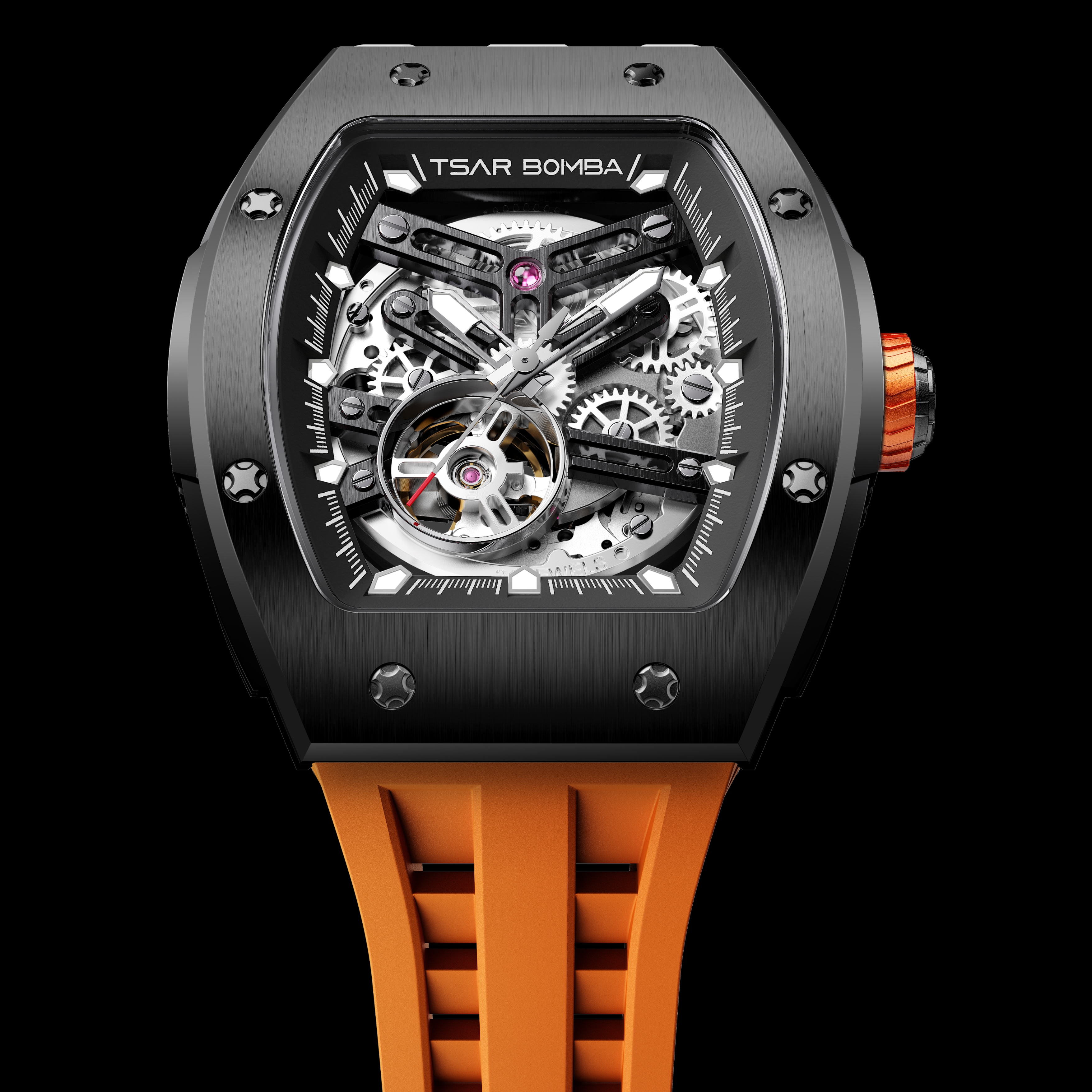 Tsar Bomba Elemental Automatic Watch TB8228A Black Orange 착용 스타일 - 3