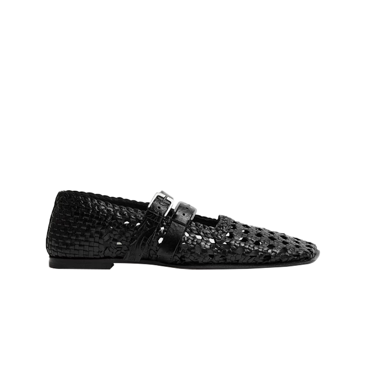 미스타 우먼 키란 우븐 레더 스트래피 발레리나 블랙 - 26SS(Miista Women Kiran Woven Leather Strappy Ballerinas Black - 26SS)