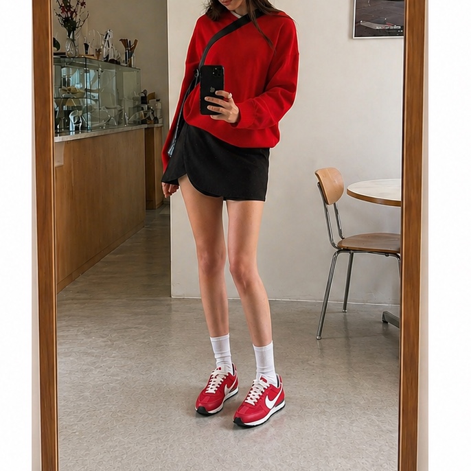 (W) Nike LD-1000 University Red and Metallic Silver 착용 스타일