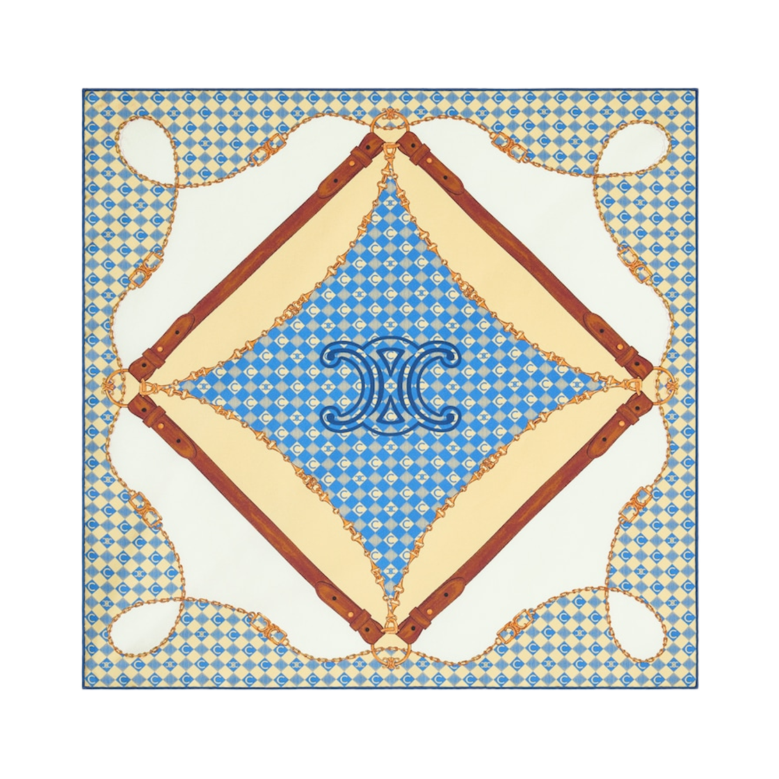 2AWB63L30-GKO5 (W) Celine Bandana in Silk Twill Ivory Blue