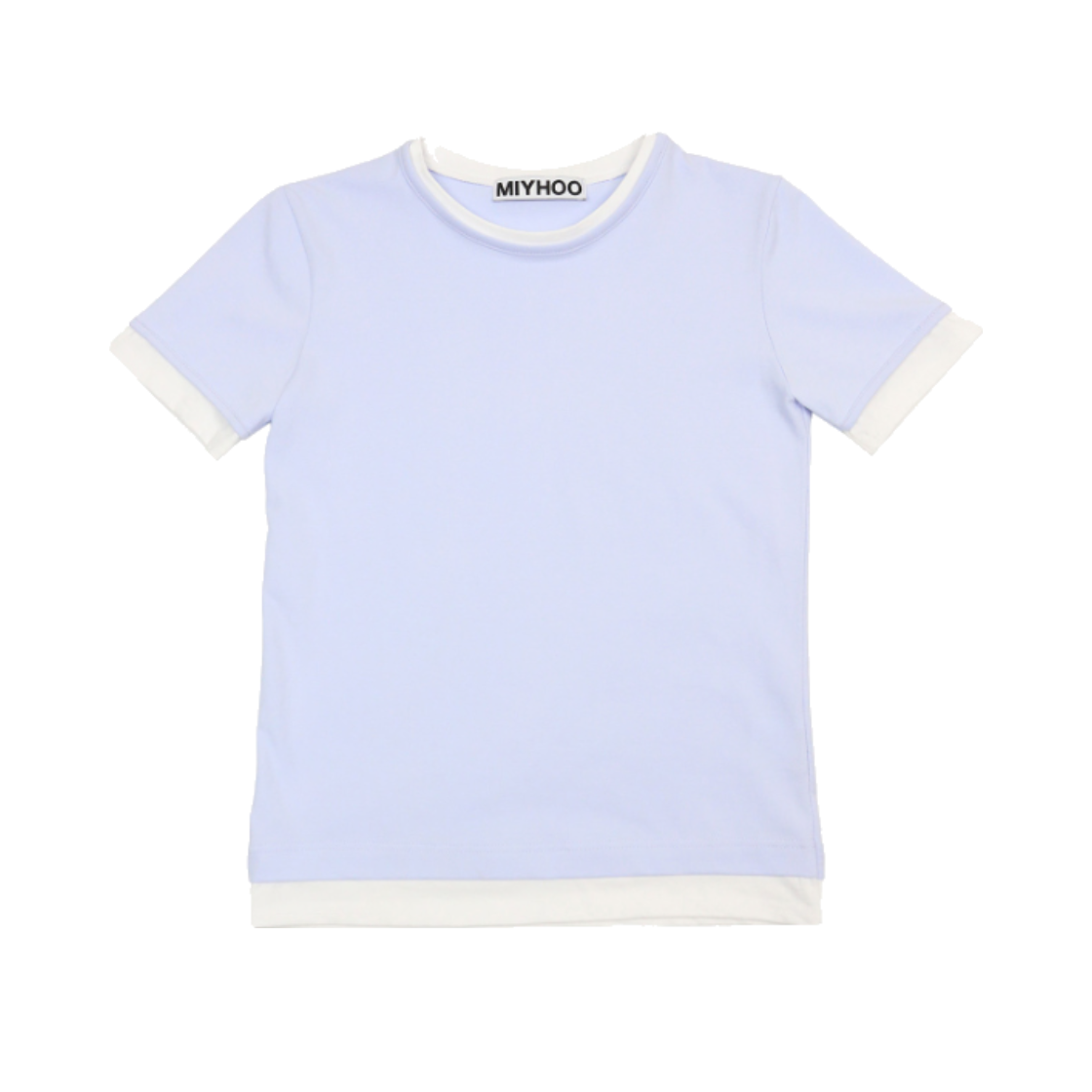 미와이후 투톤 레이어드 슬림 티셔츠 스카이 블루 – 화이트(Miyhoo Two-Tone Layered Slim T-Shirt Sky Blue – White)