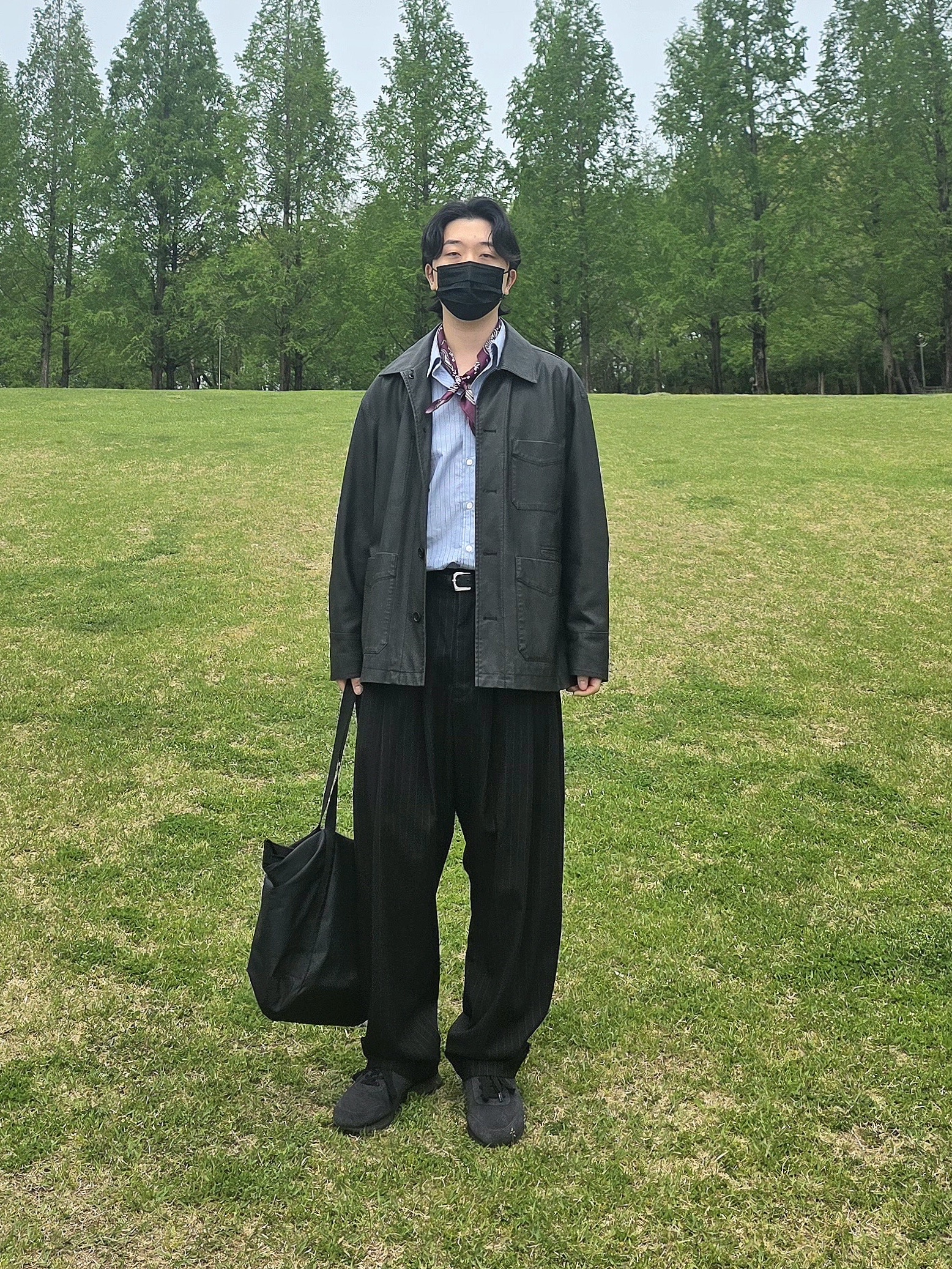 noun Wide Tapered Pants Stripe Black 착용 스타일 - 2