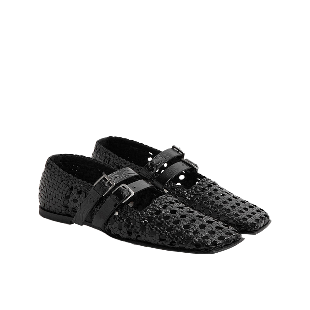 미스타 우먼 키란 우븐 레더 스트래피 발레리나 블랙 - 26SS(Miista Women Kiran Woven Leather Strappy Ballerinas Black - 26SS) - 2