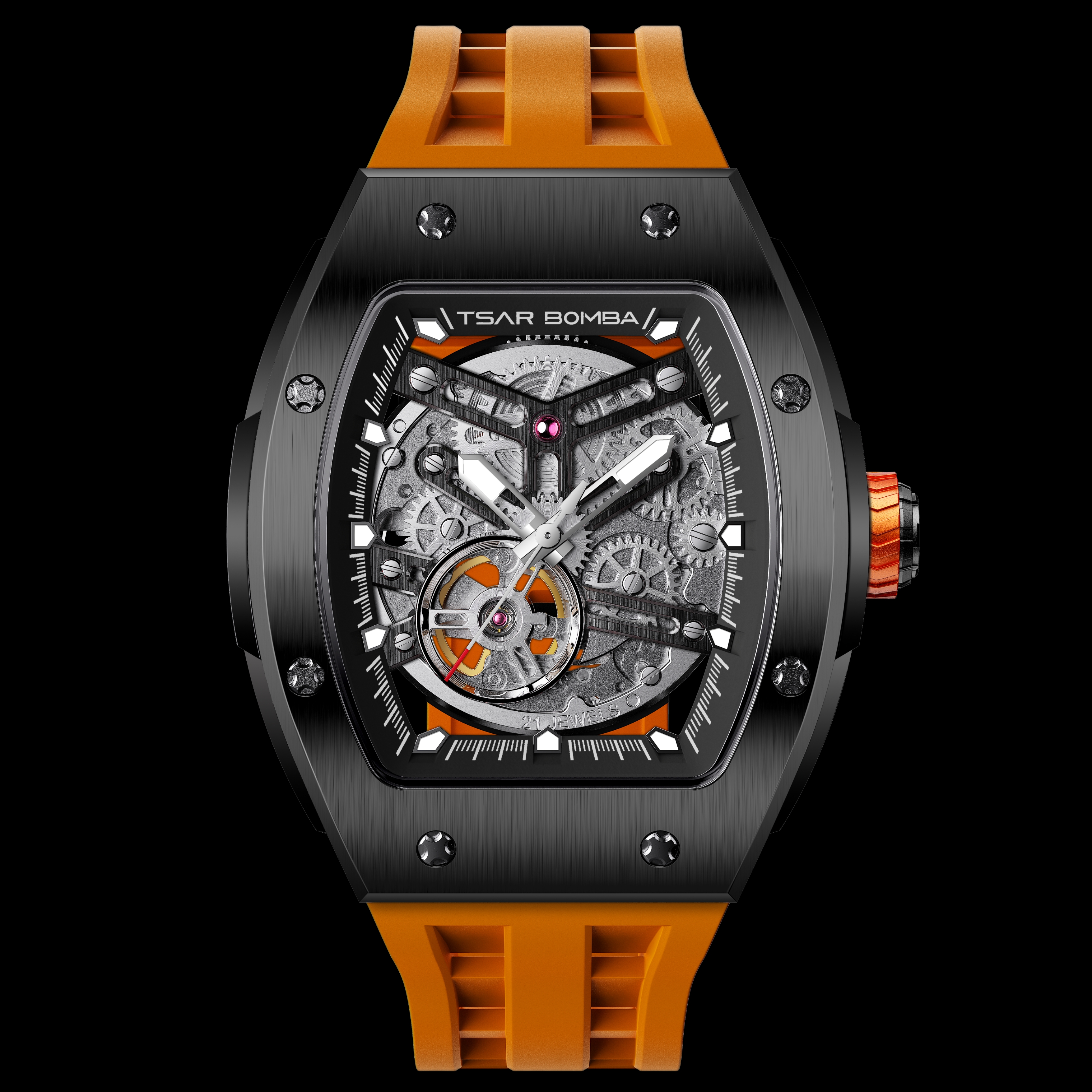 Tsar Bomba Elemental Automatic Watch TB8228A Black Orange 착용 스타일 - 1