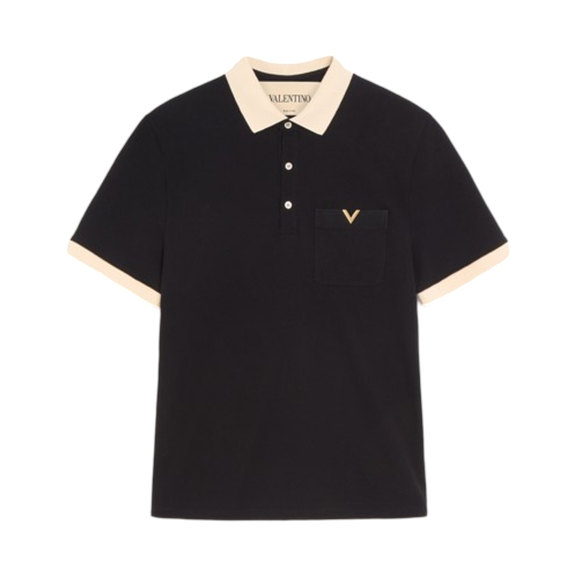 VMH01KBGT9RA Valentino Polo Shirt in Cotton Piquet with Vgold Black Butter