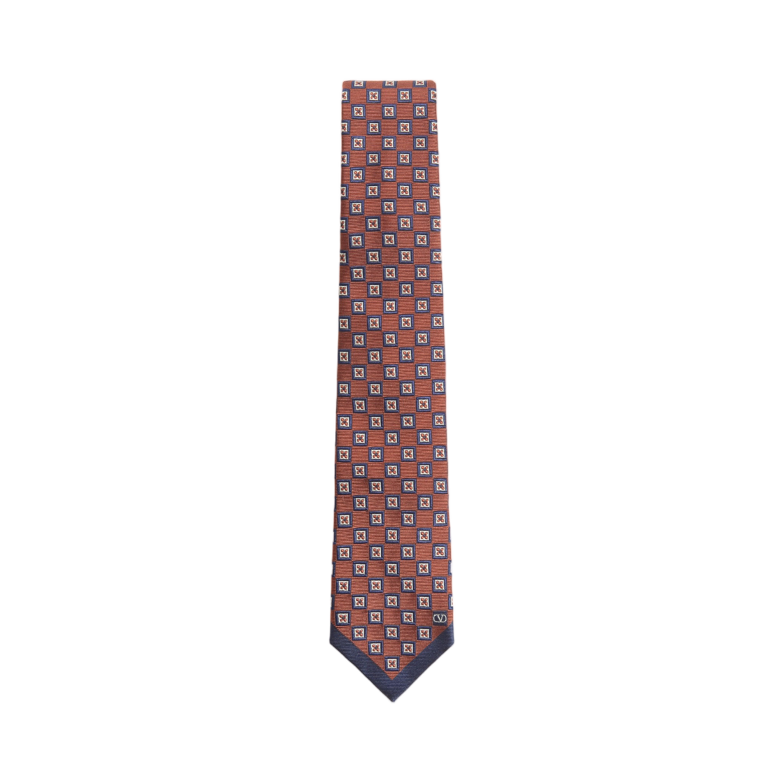YEV195YTN0QA Valentino Valentie Jacquard Silk Tie with Geometric Pattern orange Blue Ivory