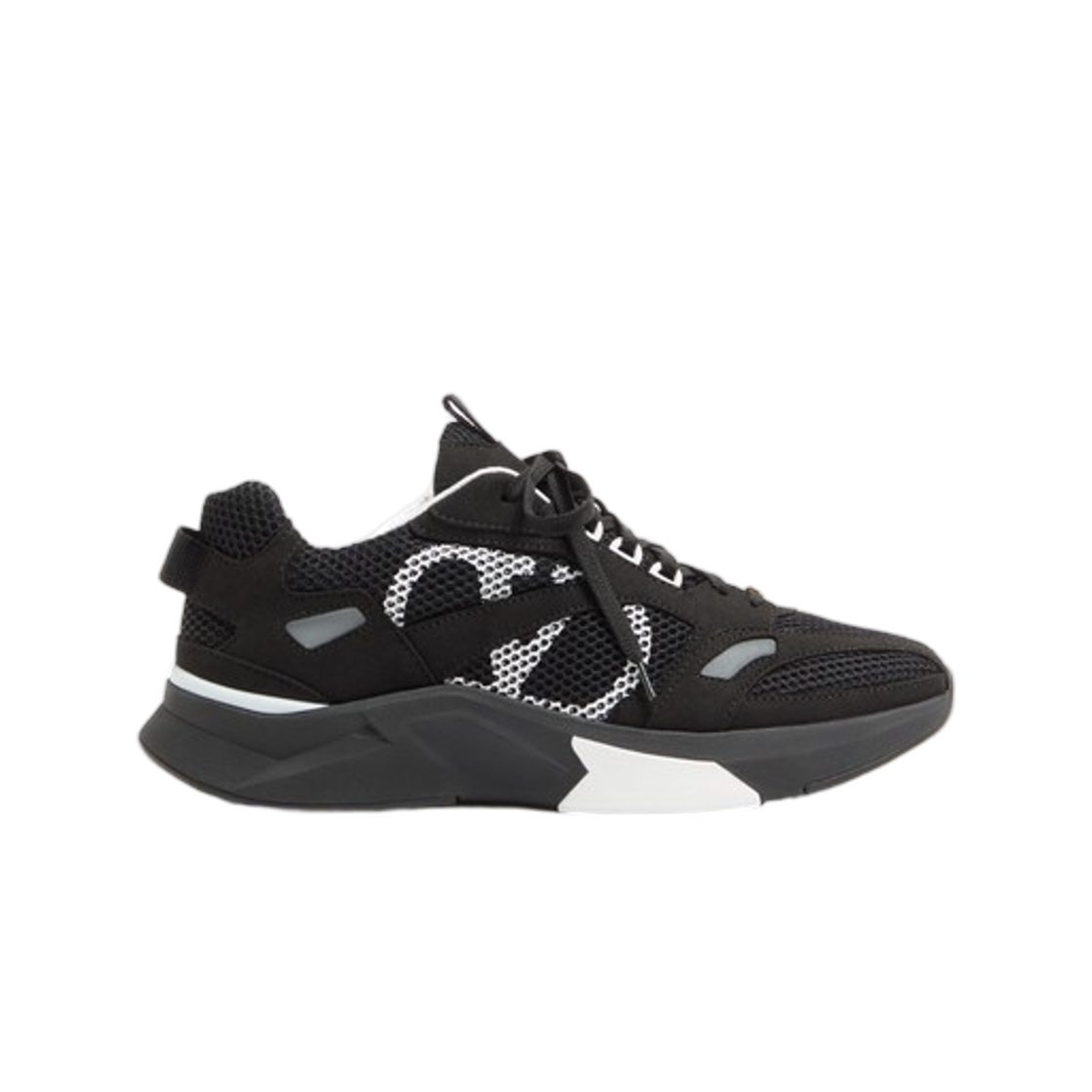 YS0N88QAP0QS Valentino Demivee Trainer in Mesh Fabric with Suede Inserts Black Grey