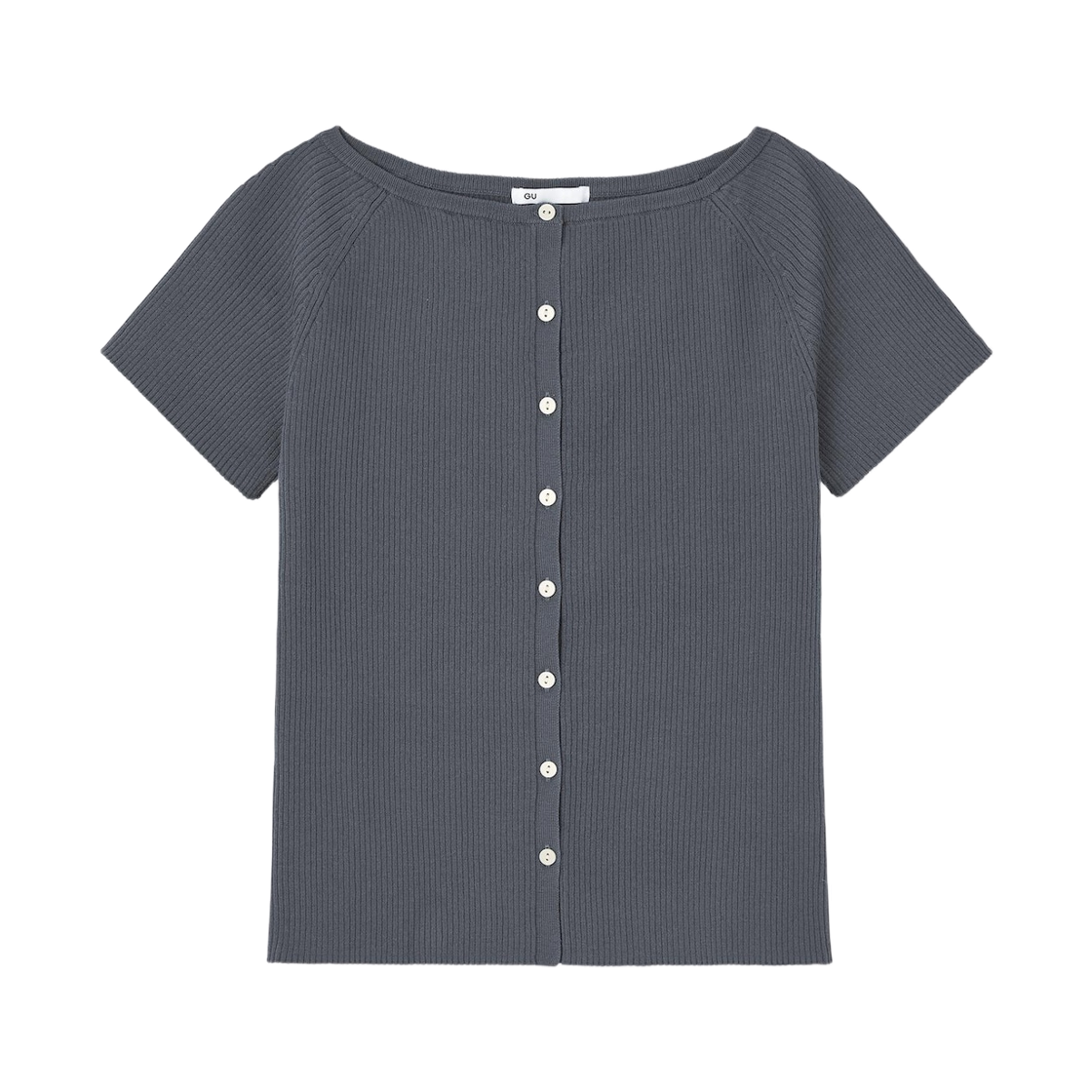 (W) GU 립 보트 넥 숏슬리브 가디건 다크 그레이((W) GU Rib Boat Neck Short Sleeve Cardigan Dark Gray)