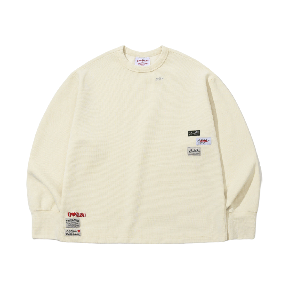 BSR26SSTS008 Bsrabbit Logo Patch Washed Long Sleeve Soft Ivory