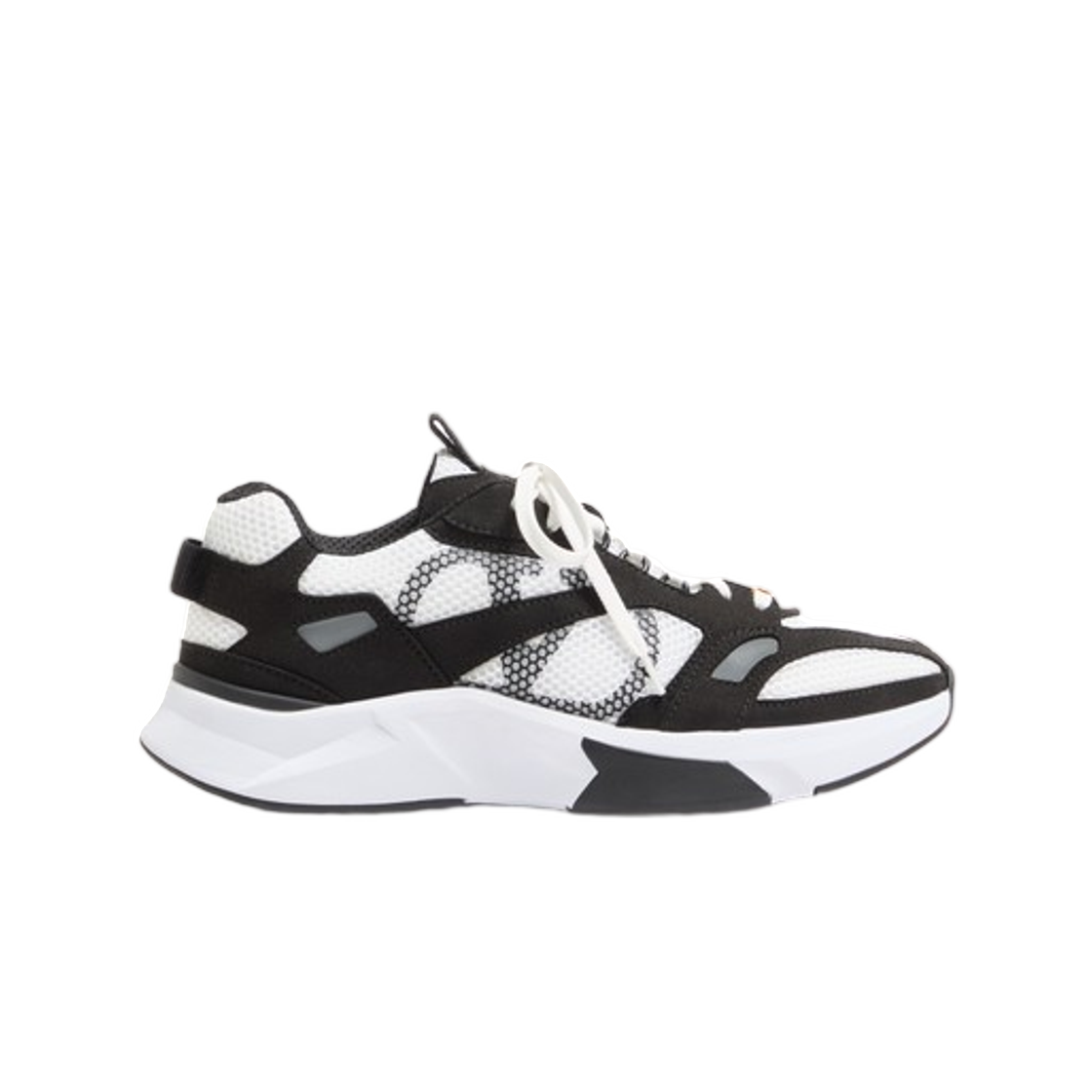YS0N88QAP0QR Valentino Demivee Trainer in Mesh Fabric with Suede Inserts Black Grey