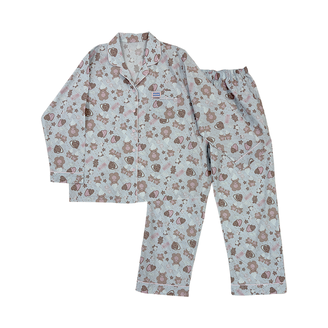 뮤즈무드 머랭 쿠키 파자마 80수 고밀도면 잠옷 라이트 그레이(Musemood Meringue Cookie Pajama Light Grey)