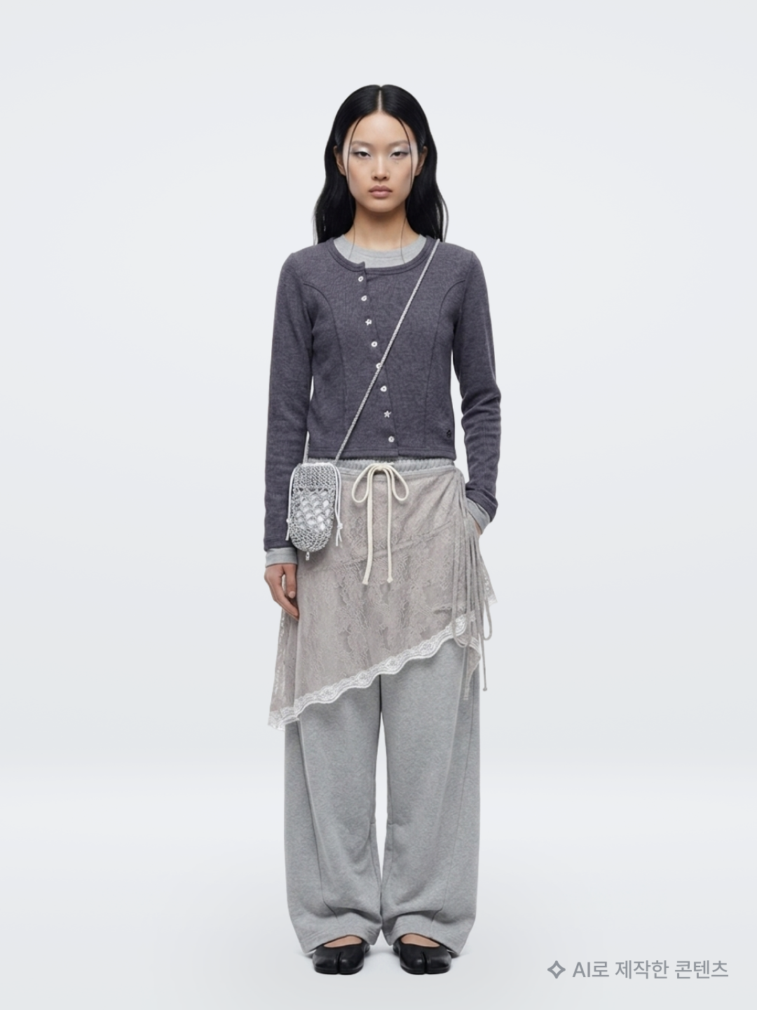 (W) Glowny Polly Lace Long Sleeve Baby Blue, (W) Adidas Lace Trim 3-Stripes Shorts Black - KR Sizing 착용 스타일 - 10