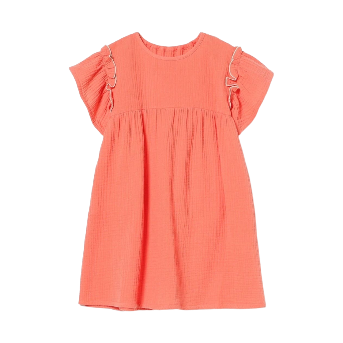 (키즈) 빔즈 미니 모슬린 개더 드레스 애프리콧((Kids) Beams Mini Muslin Gathered Dress Apricot)