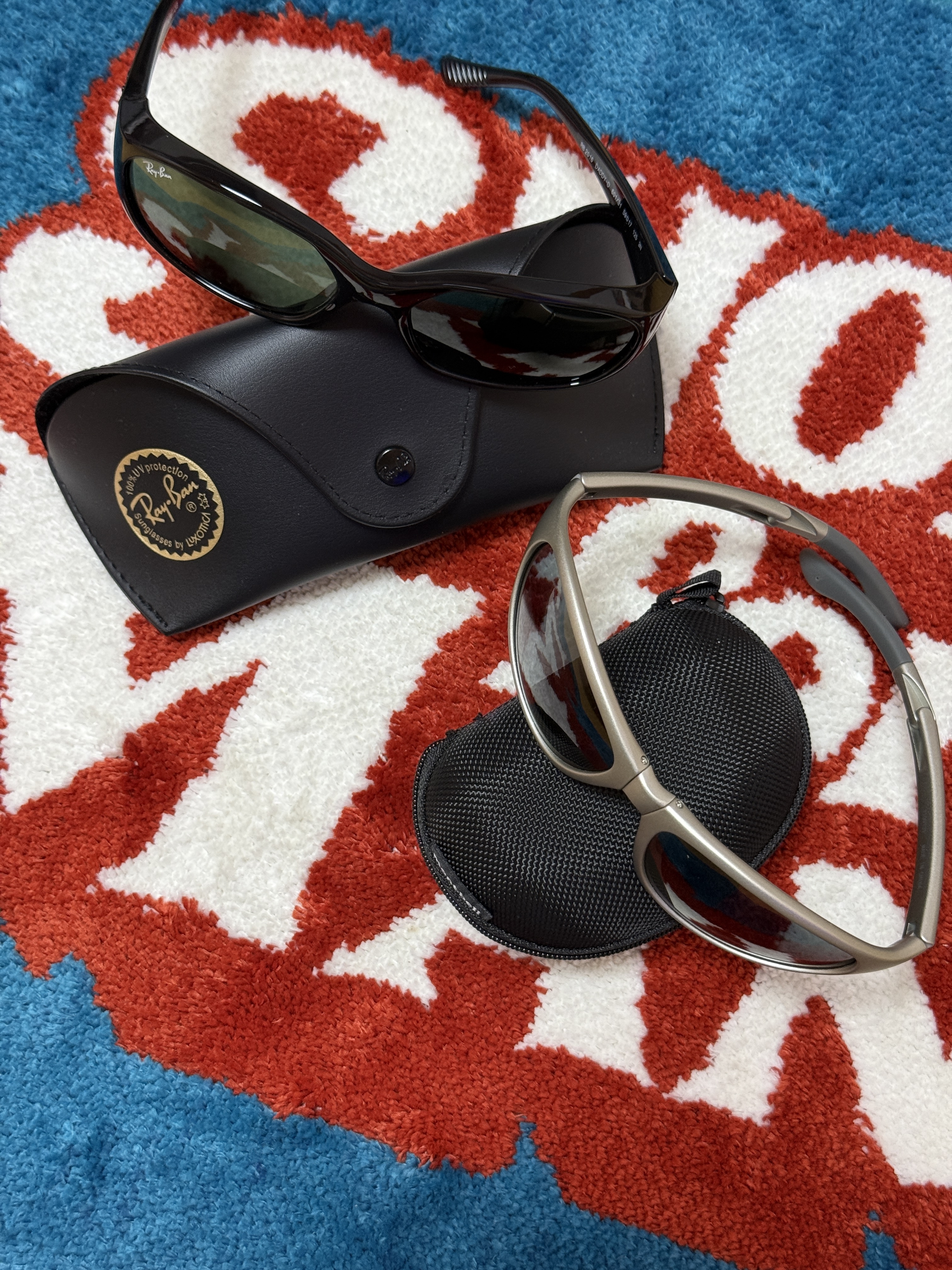 Ray-Ban DADDY-O II Polished Black Frame Green Classic G-15 Lenses, Montbell Trekking Glasses Silver Metallic Light Grey 착용 스타일 - 1