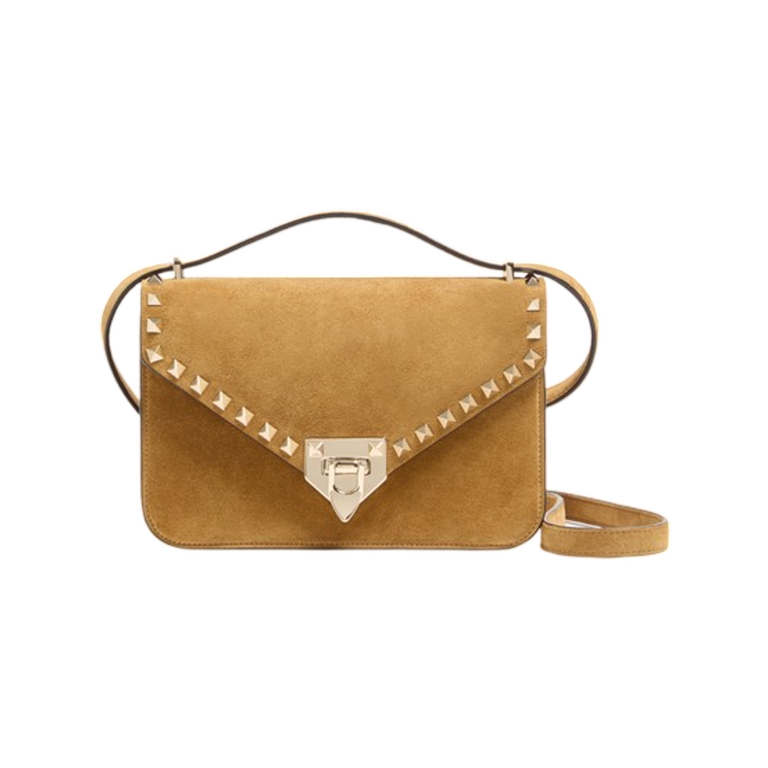 WB0T76KQQRDX Valentino Garavani Rockstud Small Shoulder Bag in Suede Havana Beige