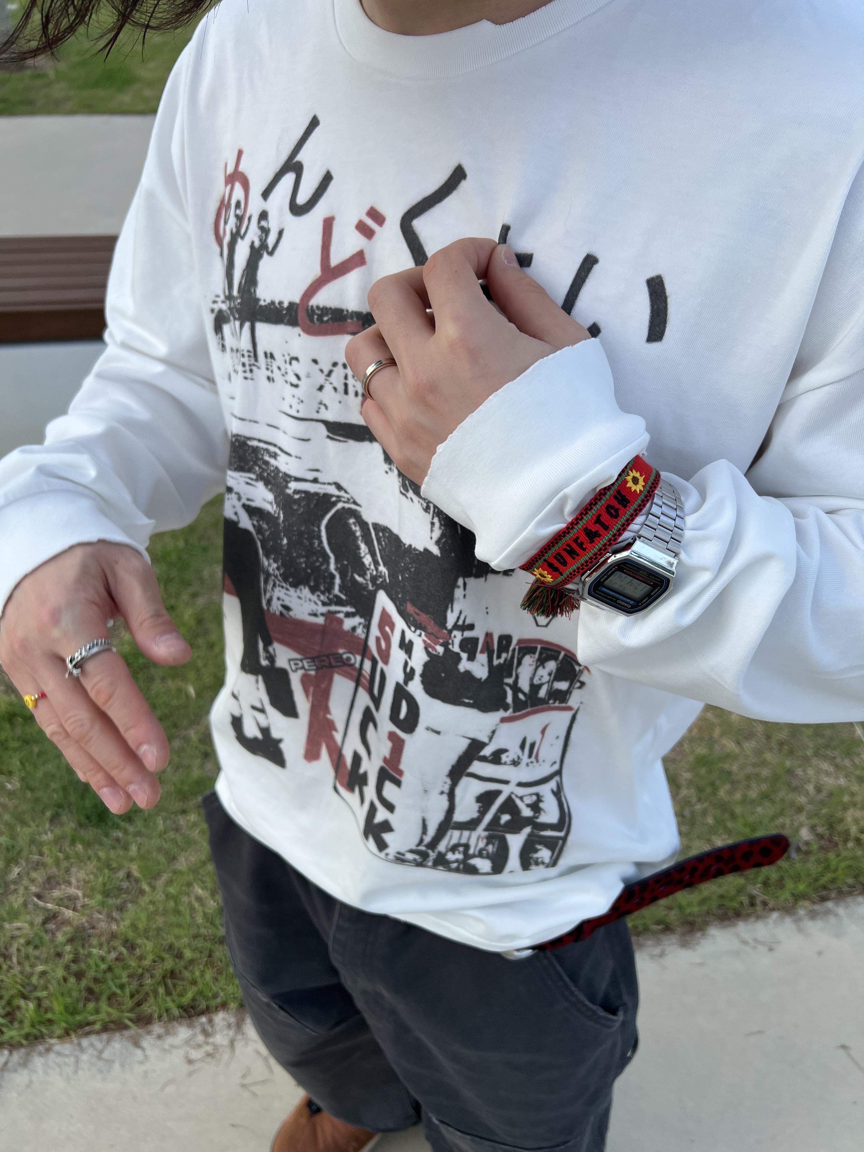 qAp 5-1 Long Sleeve T-Shirt Cream, Nike x Sacai Magmascape SP Pecan 착용 스타일 - 2