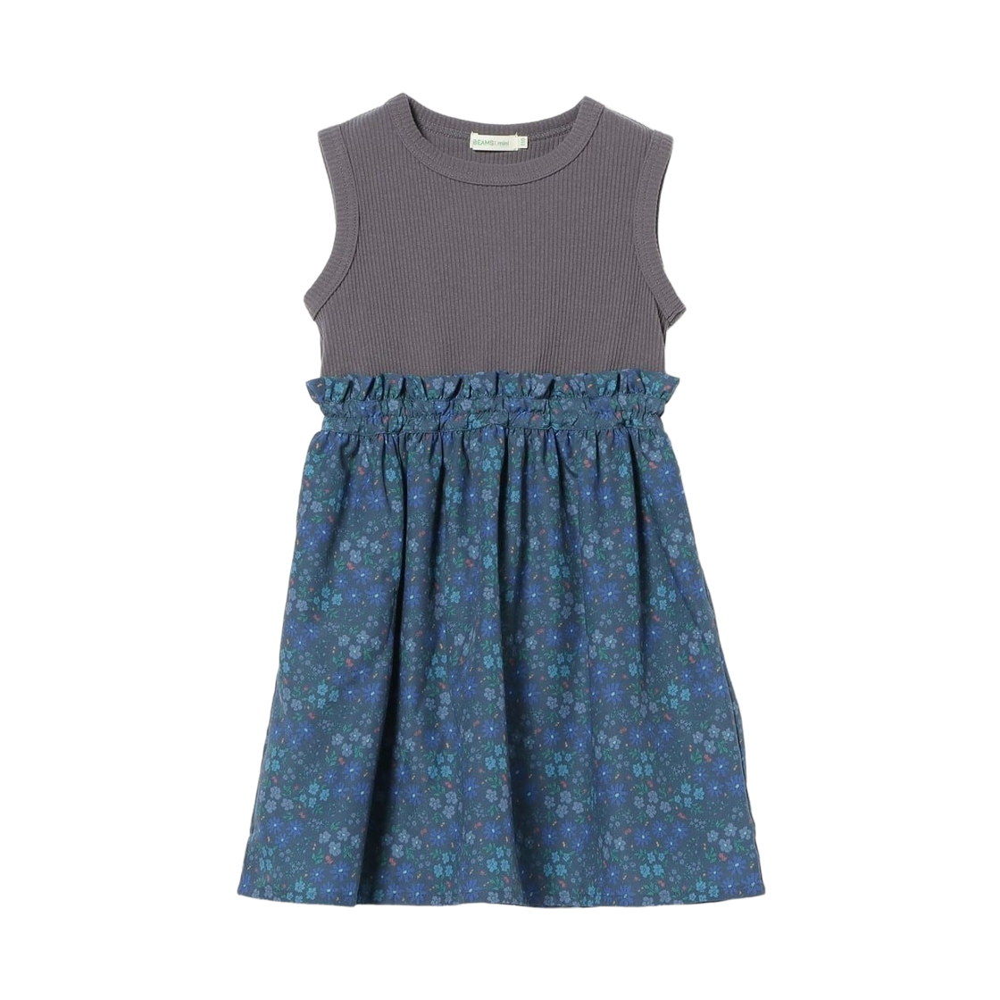 (키즈) 빔즈 미니 플라워 패턴 슬리브리스 드레스 네이비((Kids) Beams Mini Flower Pattern Sleeveless Dress Navy) - 1