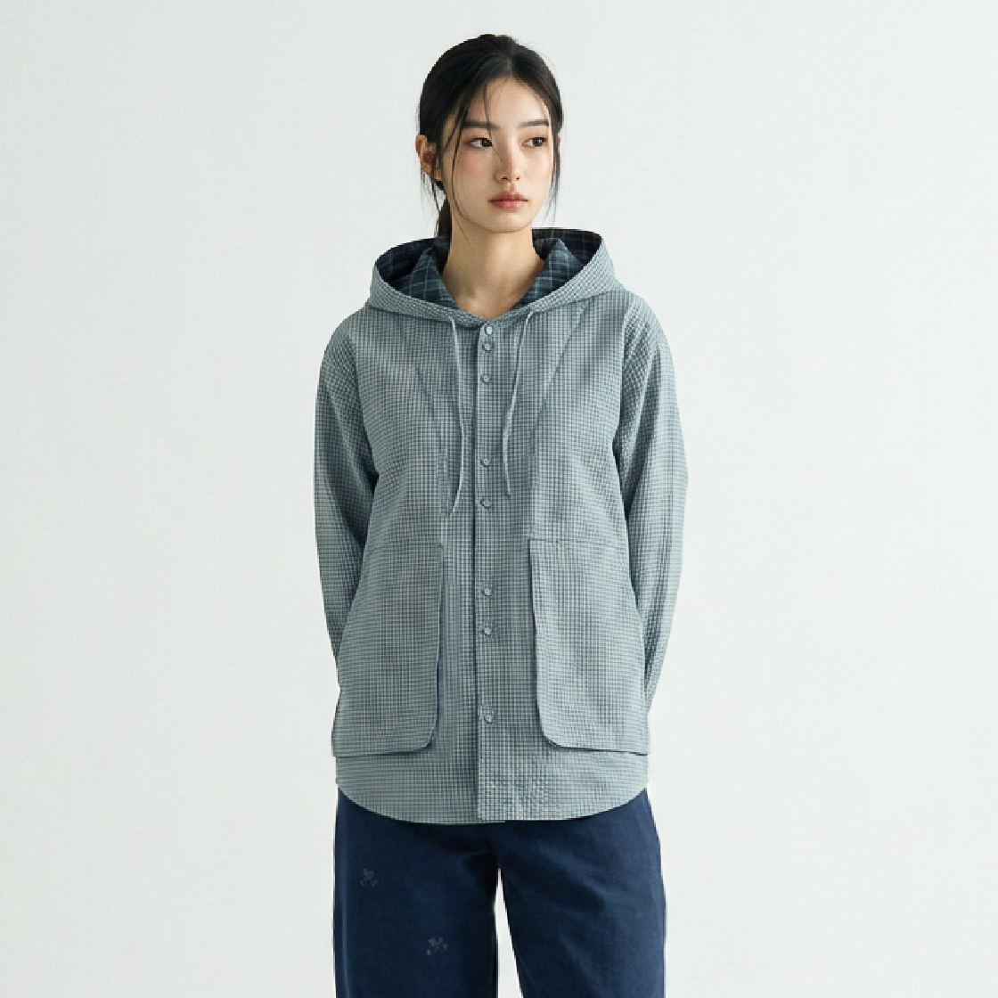 꼬떼 시어서커 체크 후디 셔츠 블루(COTTE Seersucker Check Hoodie Shirts Blue) - 2