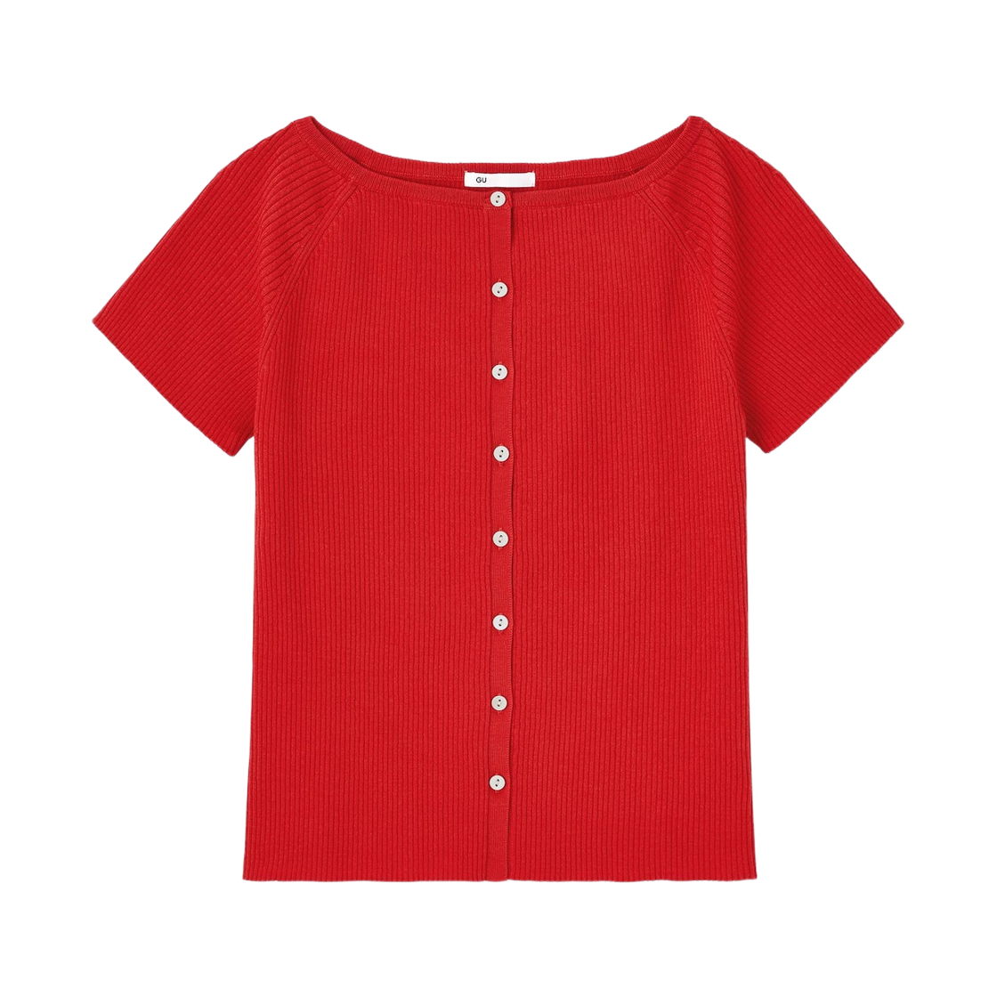 (W) GU 립 보트 넥 숏슬리브 가디건 레드((W) GU Rib Boat Neck Short Sleeve Cardigan Red)