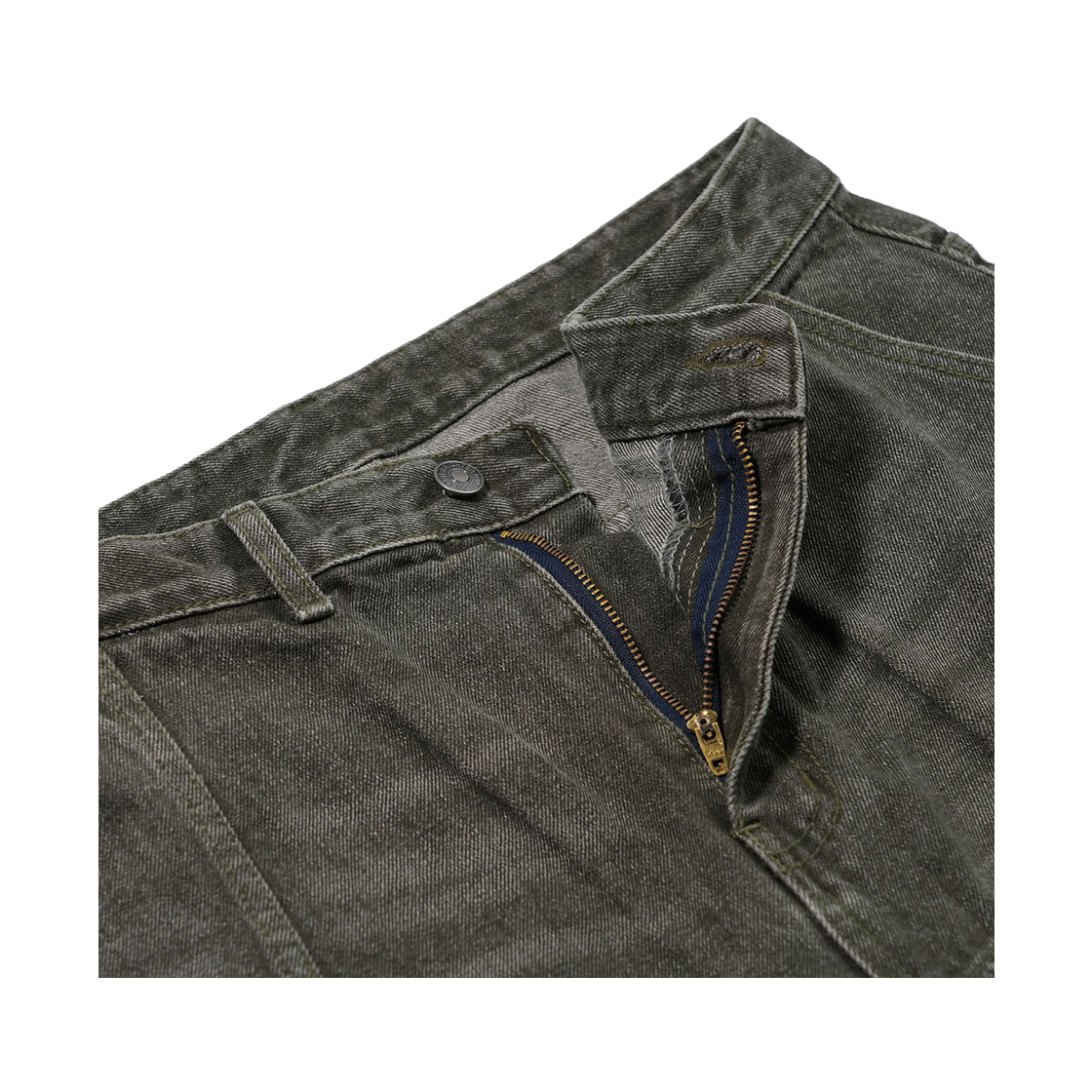 비에스래빗 애쉬메트릭 워시드 데님 팬츠 올리브(Bsrabbit Asymmetric Washed Denim Pants Olive) - 3