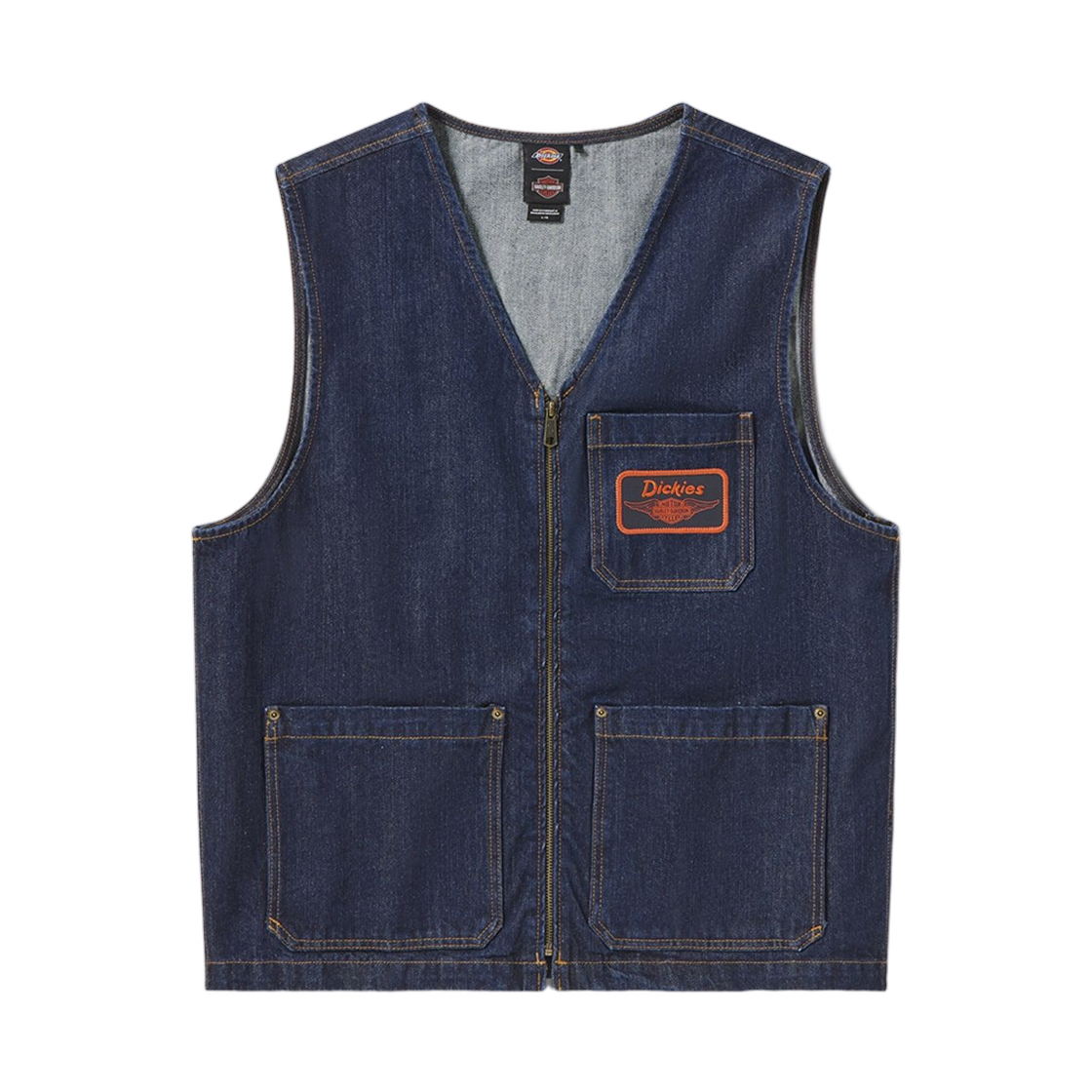 디키즈 x 할리 데이비슨 데님 집업 베스트 린스드 인디고 블루(Dickies x Harley Davidson Denim Zip-Up Vest Rinsed Indigo Blue)