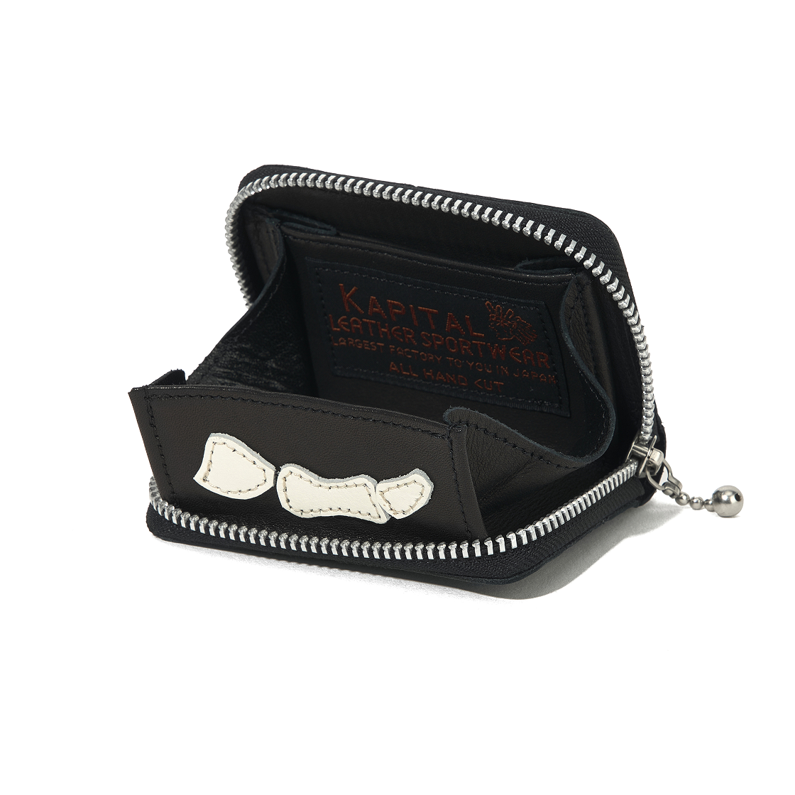 캐피탈 떰즈 업 본 핸드 집 미니 지갑 블랙(Kapital Thumbs Up Bone Hand Zip Mini Wallet Black) - 3