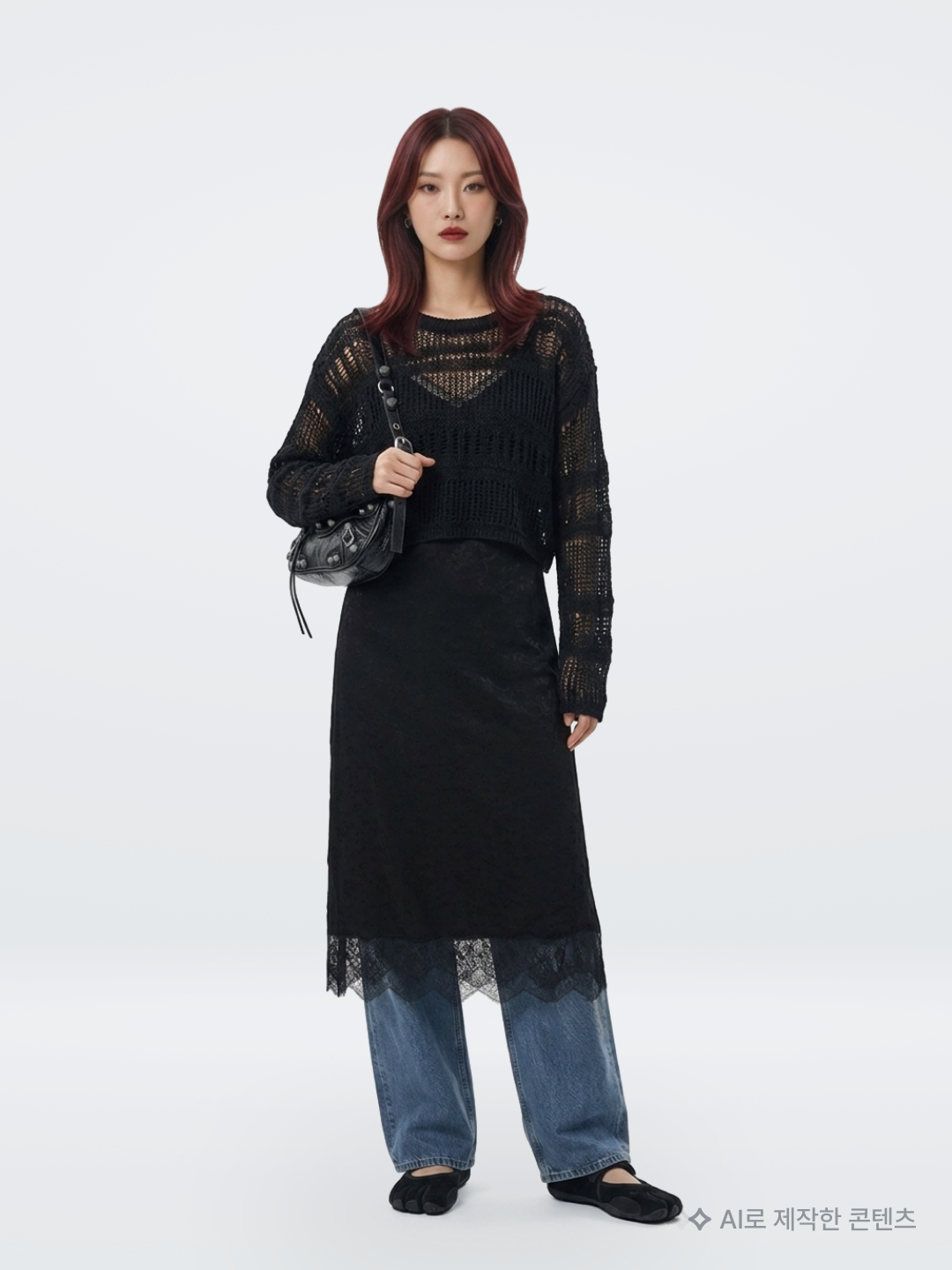 (W) Glowny Polly Lace Long Sleeve Baby Blue, (W) Adidas Lace Trim 3-Stripes Shorts Black - KR Sizing 착용 스타일 - 9