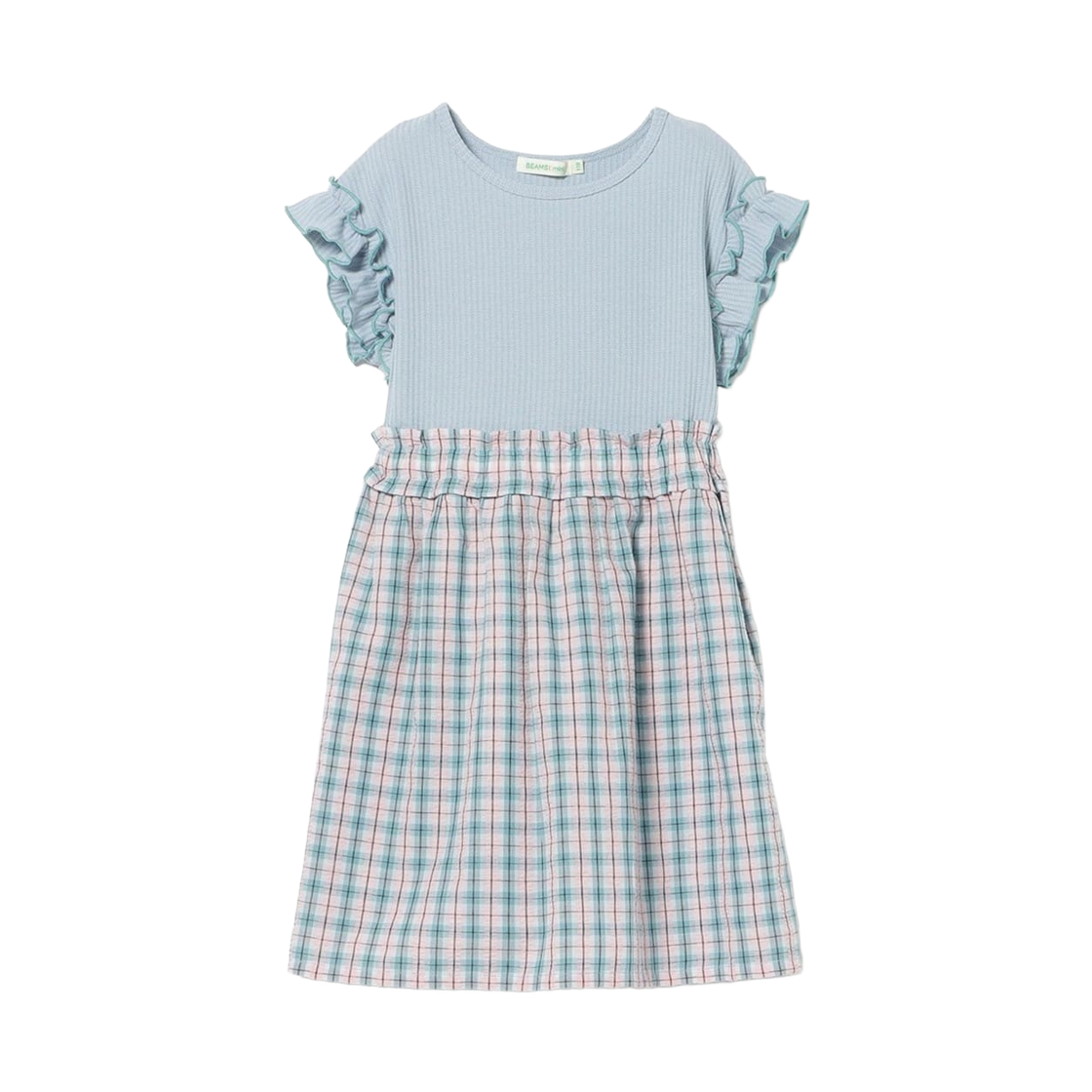 (키즈) 빔즈 미니 와플 니트 패널 드레스 삭스((Kids) Beams Mini Waffle Knit Panel Dress Saxe) - 3