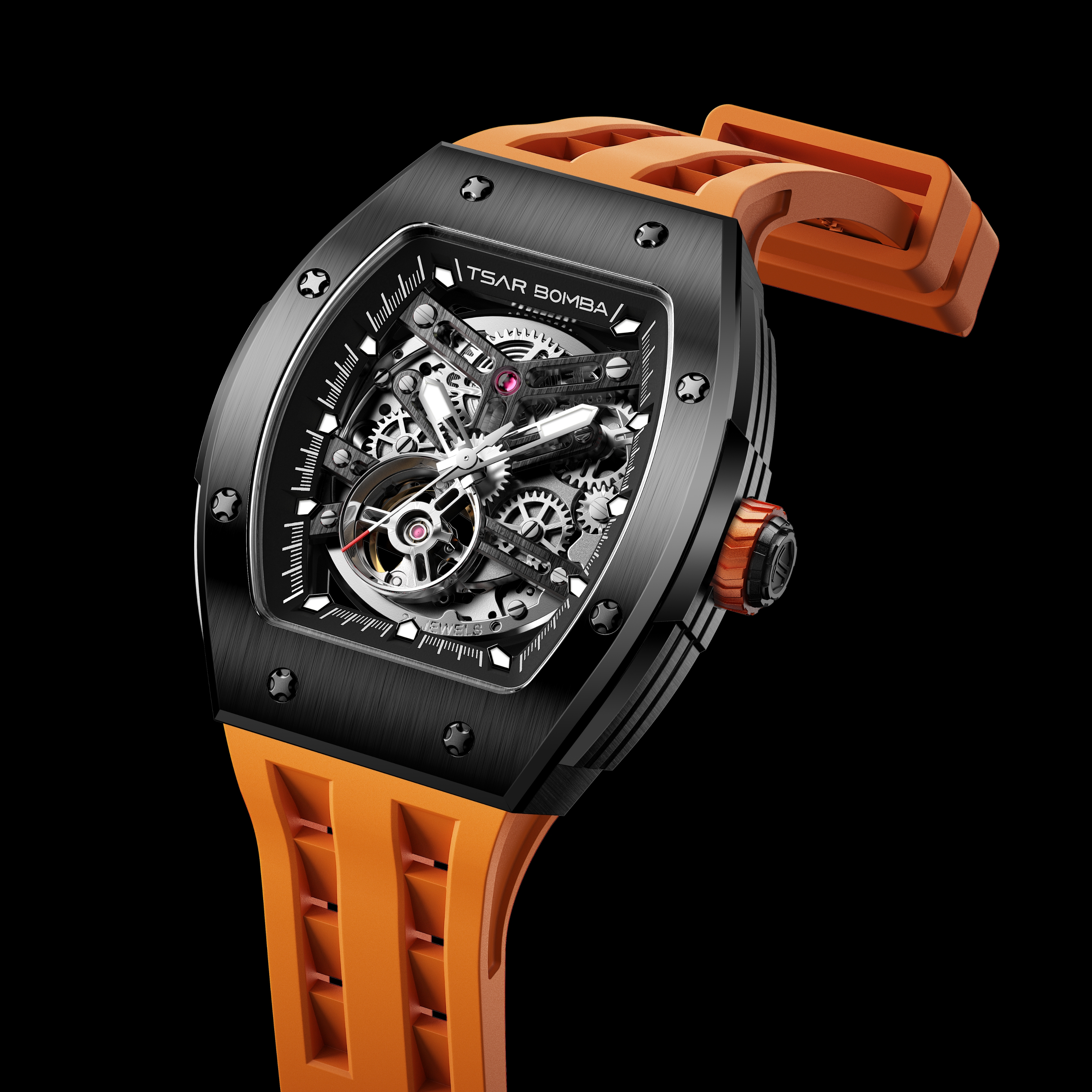 Tsar Bomba Elemental Automatic Watch TB8228A Black Orange 착용 스타일 - 4