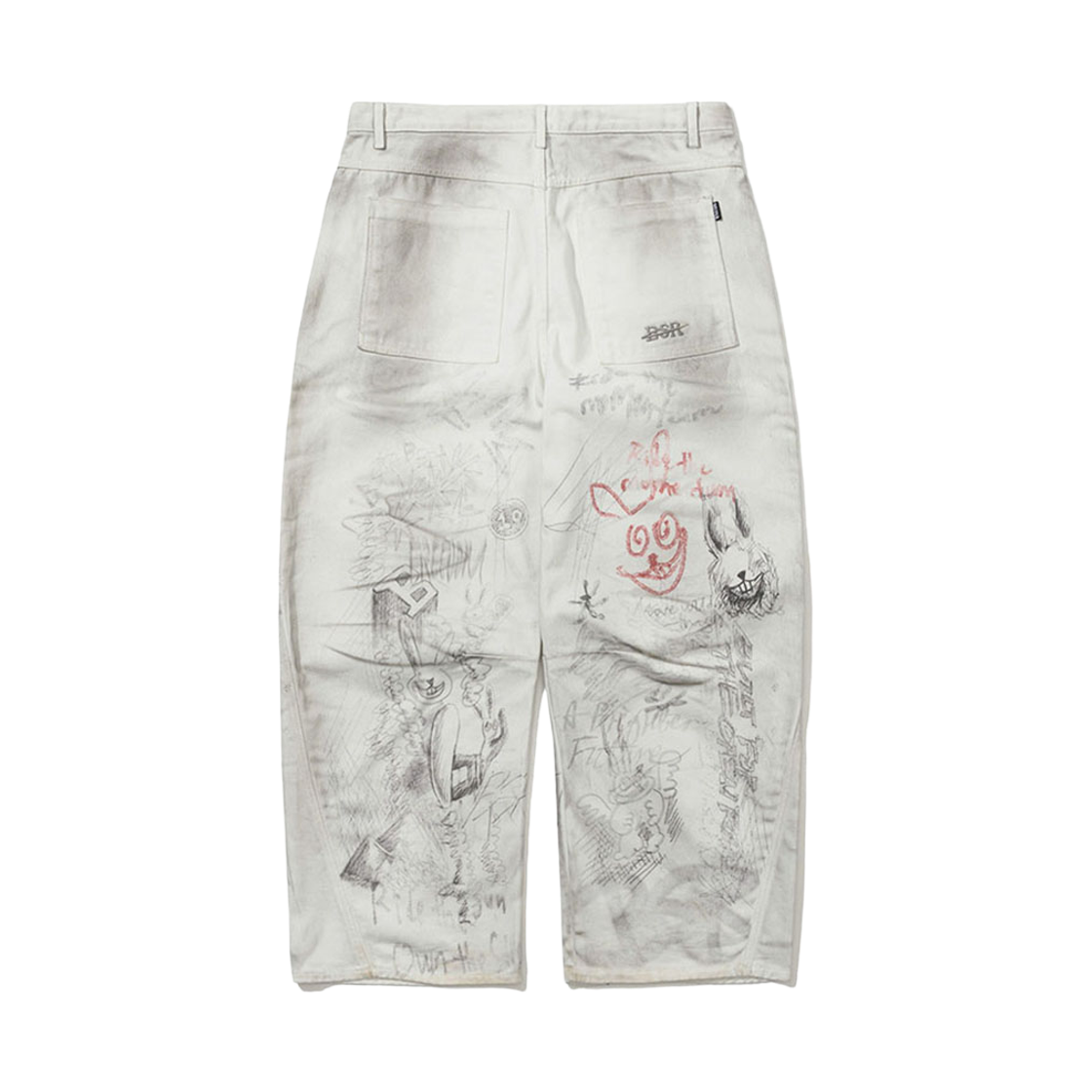 비에스래빗 래빗 그래피티 배럴렉 빈티지 워시드 데님 팬츠 화이트(Bsrabbit Rabbit Graffiti Barrel-Leg Vintage-Washed Denim Pants White) - 2