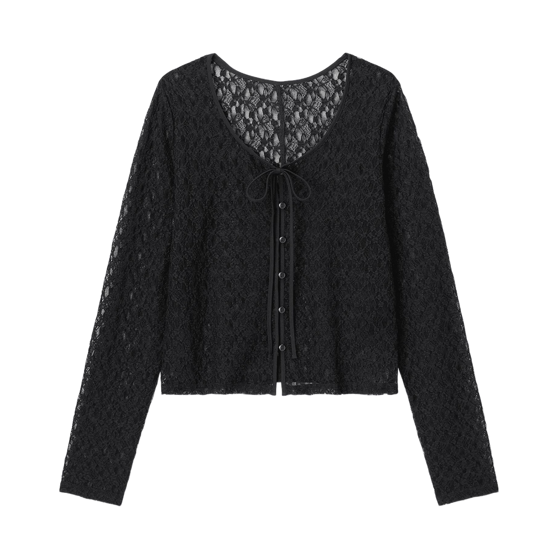 359528-09 (W) GU Lace Ribbon Cardigan Q Black