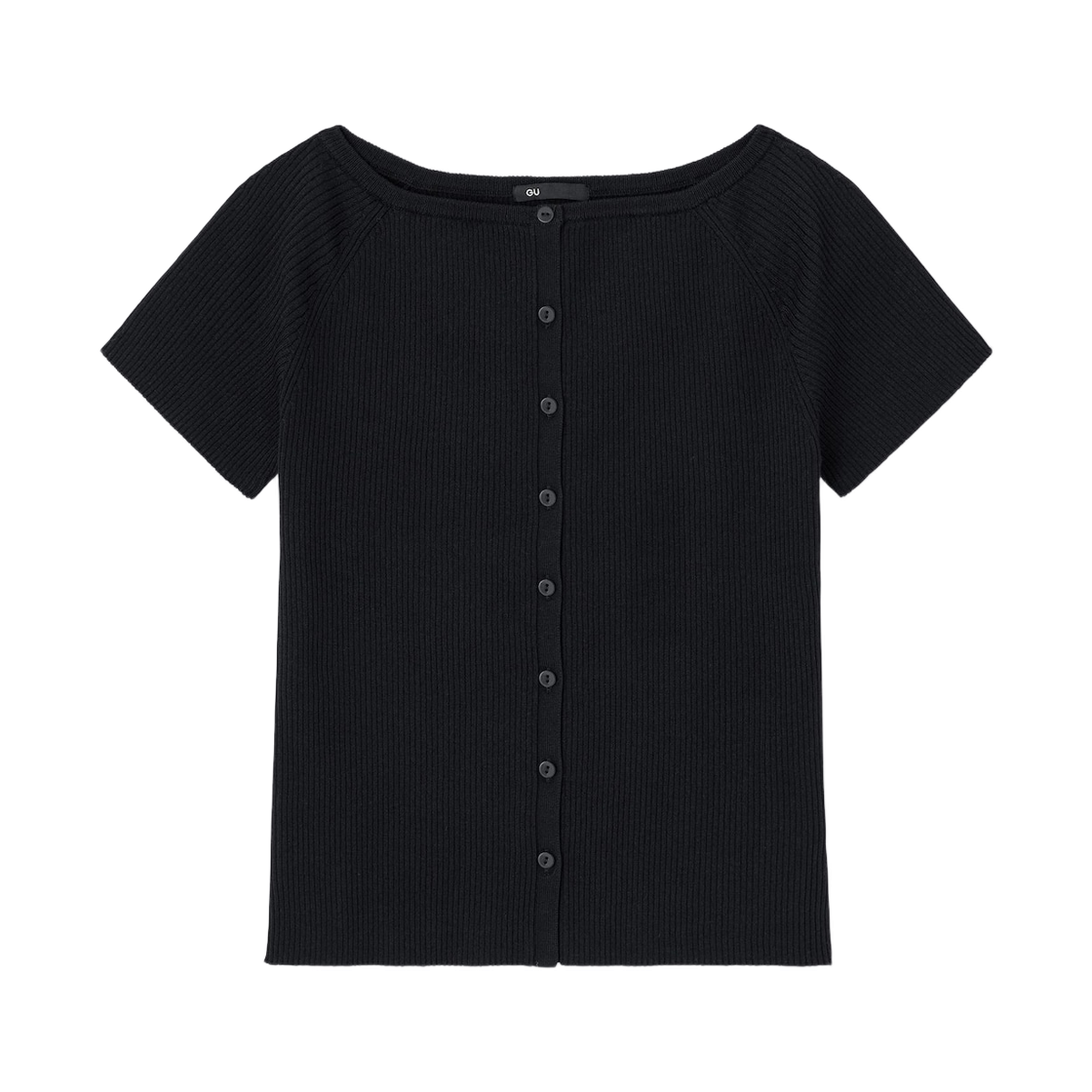 (W) GU 립 보트 넥 숏슬리브 가디건 블랙((W) GU Rib Boat Neck Short Sleeve Cardigan Black)