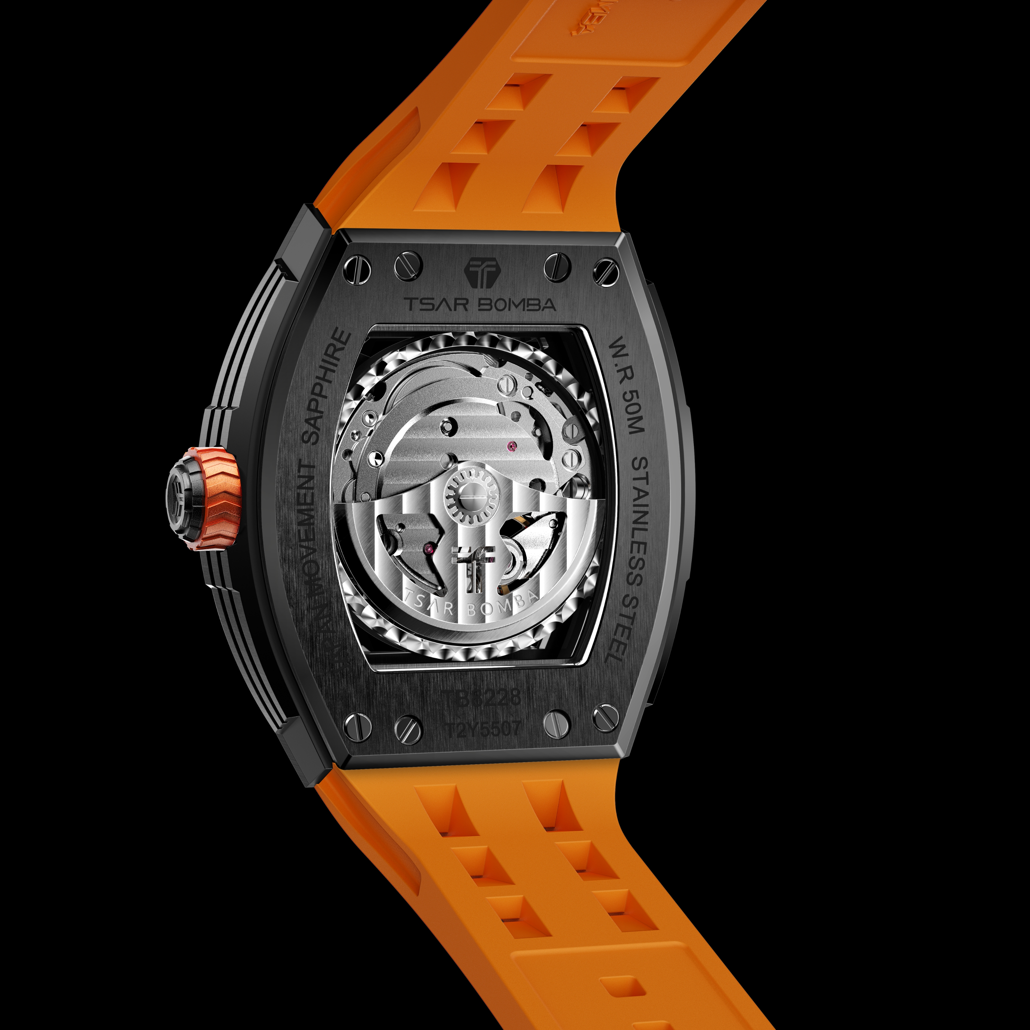 Tsar Bomba Elemental Automatic Watch TB8228A Black Orange 착용 스타일 - 5