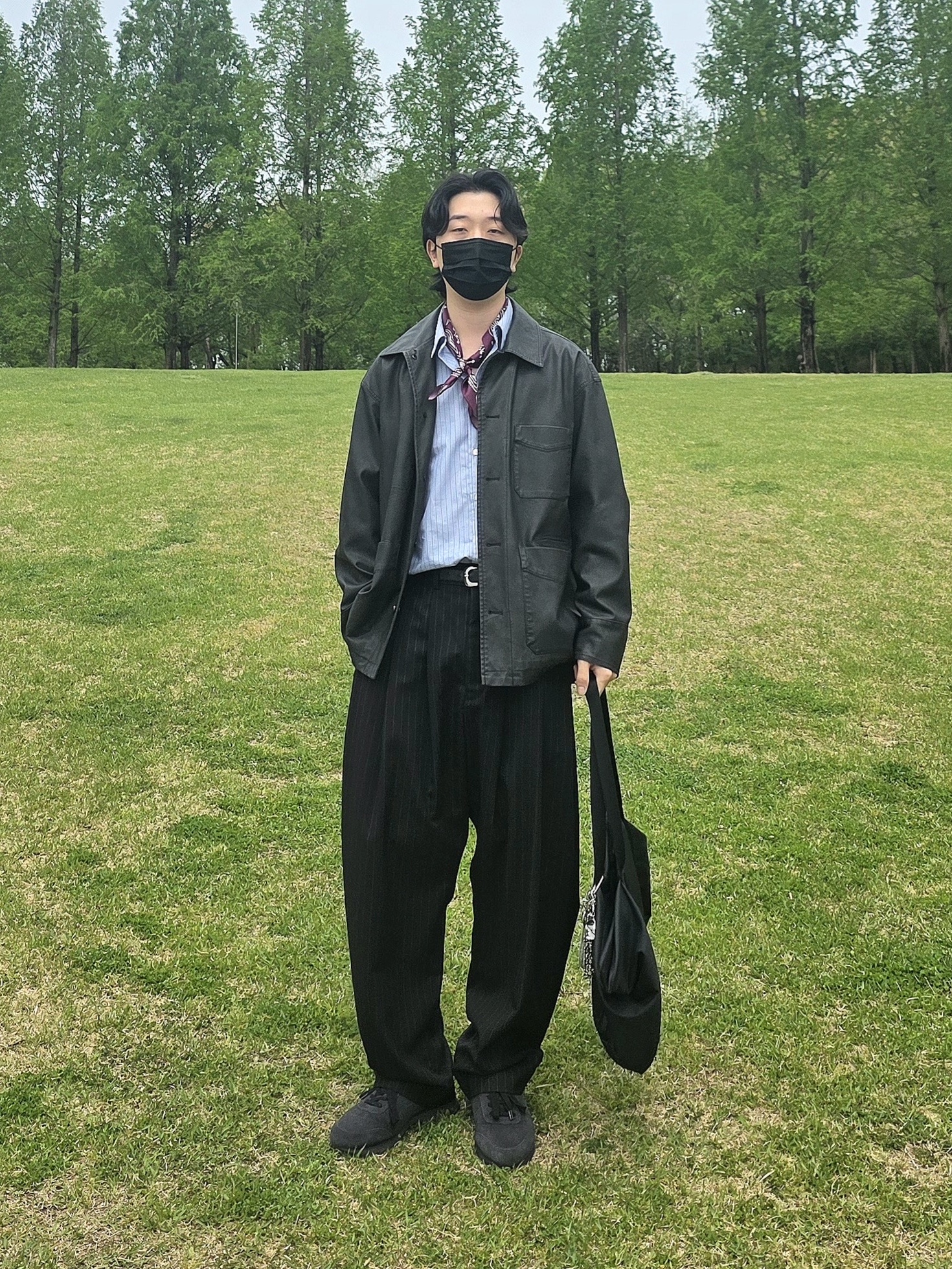 noun Wide Tapered Pants Stripe Black 착용 스타일 - 3