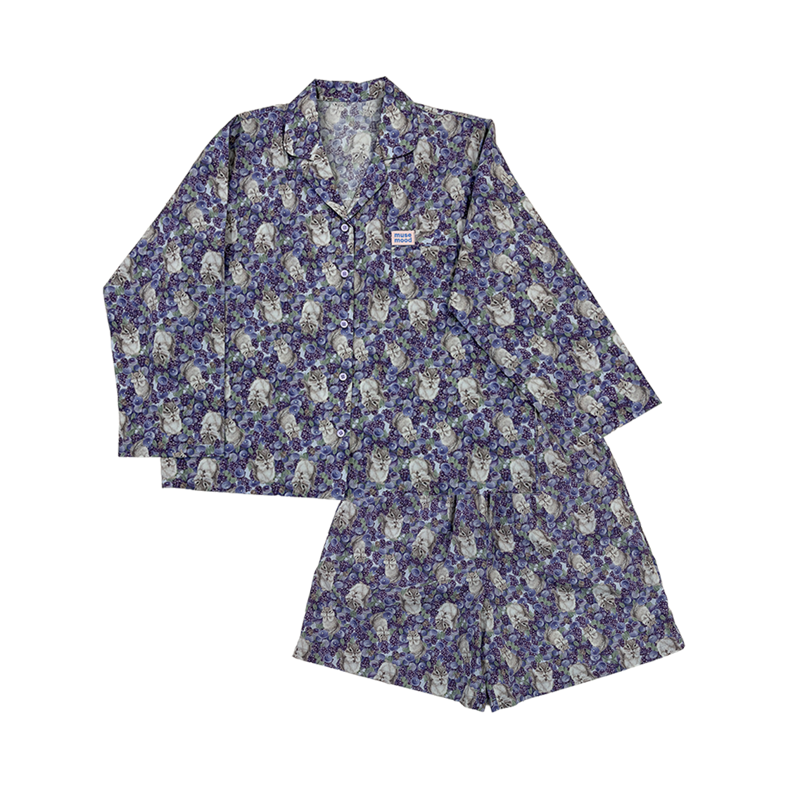 뮤즈무드 블루베리 팜 파자마 80수 고밀도면 잠옷 퍼플(Musemood Blueberry Farm Pajama Purple)