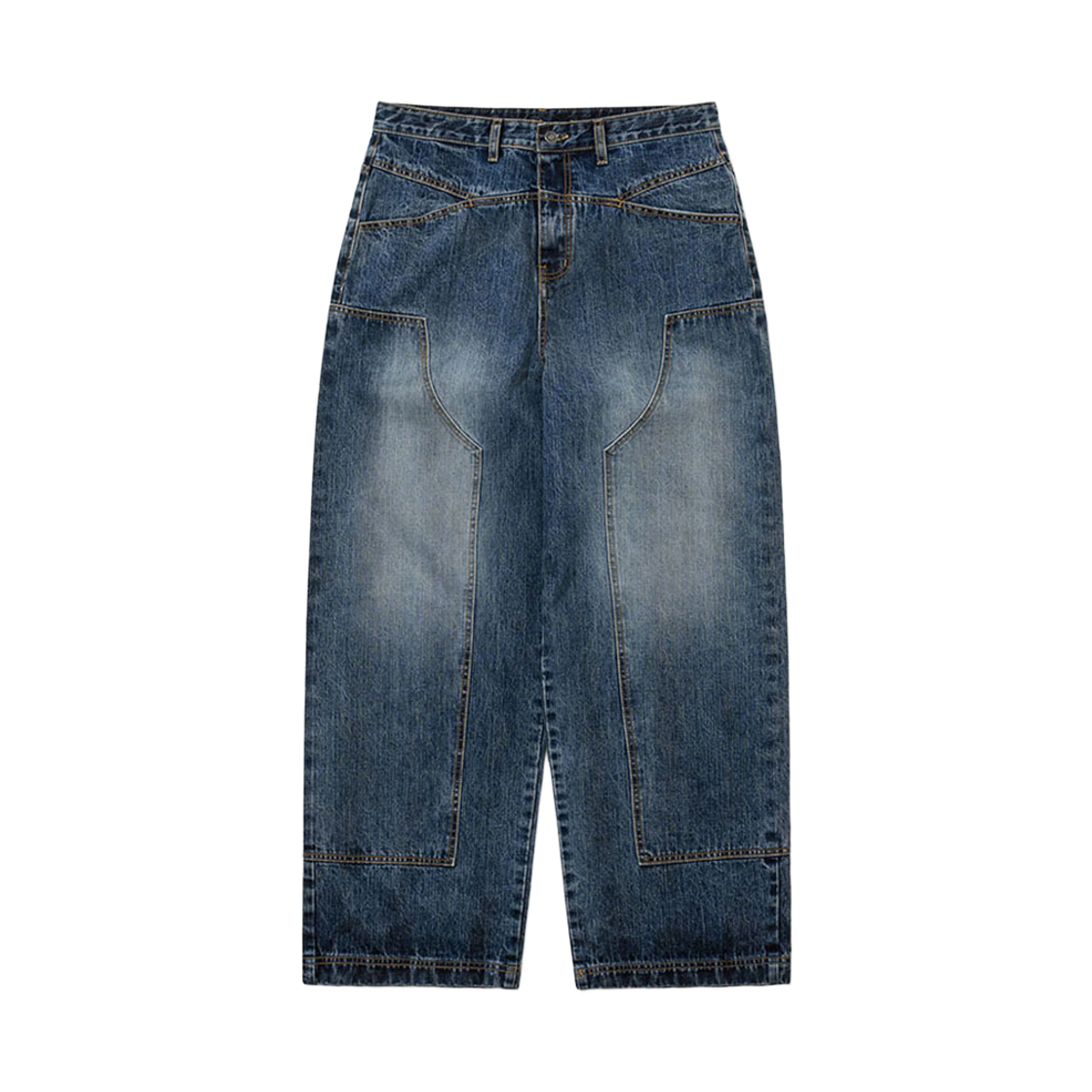 BSR26SSPT002 Bsrabbit Cut-Out Damaged Denim Pants Washed Indigo
