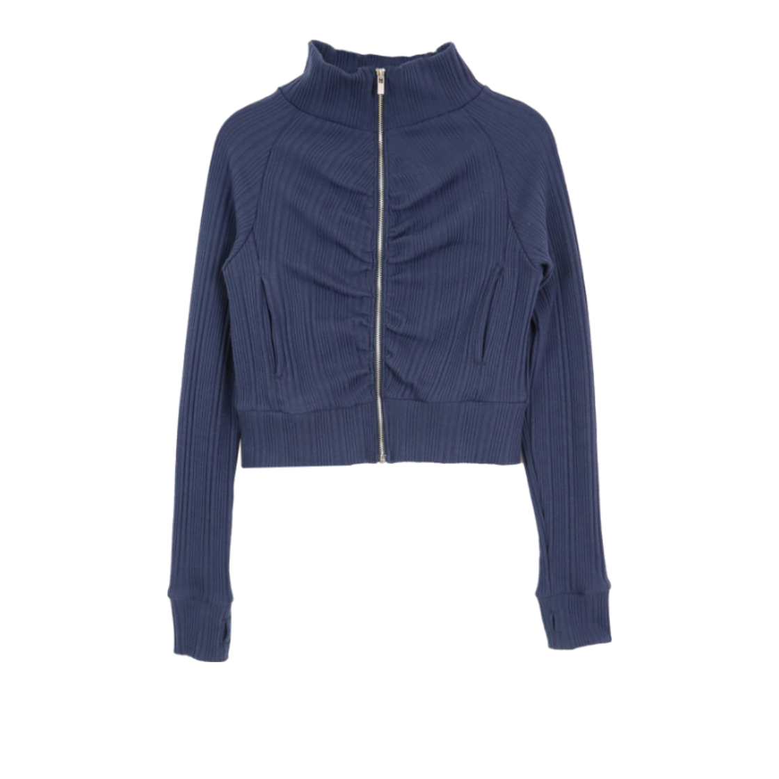 미와이후 셔링 크롭 립 집업 네이비(Miyhoo Sirring Crop Rib Zip-Up Navy)