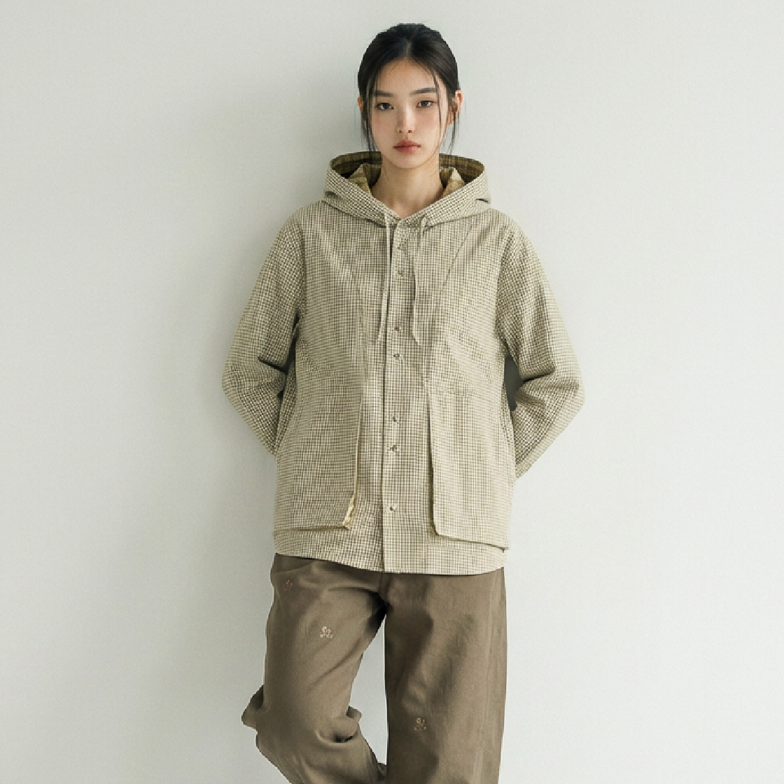 꼬떼 시어서커 체크 후디 셔츠 올리브(COTTE Seersucker Check Hoodie Shirts Olive) - 2