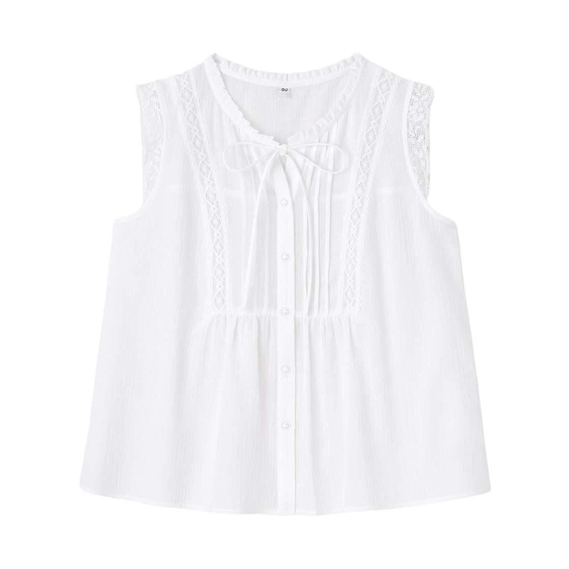 (W) GU 슬리브리스 레이스 블라우스 오프 화이트((W) GU Sleeveless Lace Blouse Off White)
